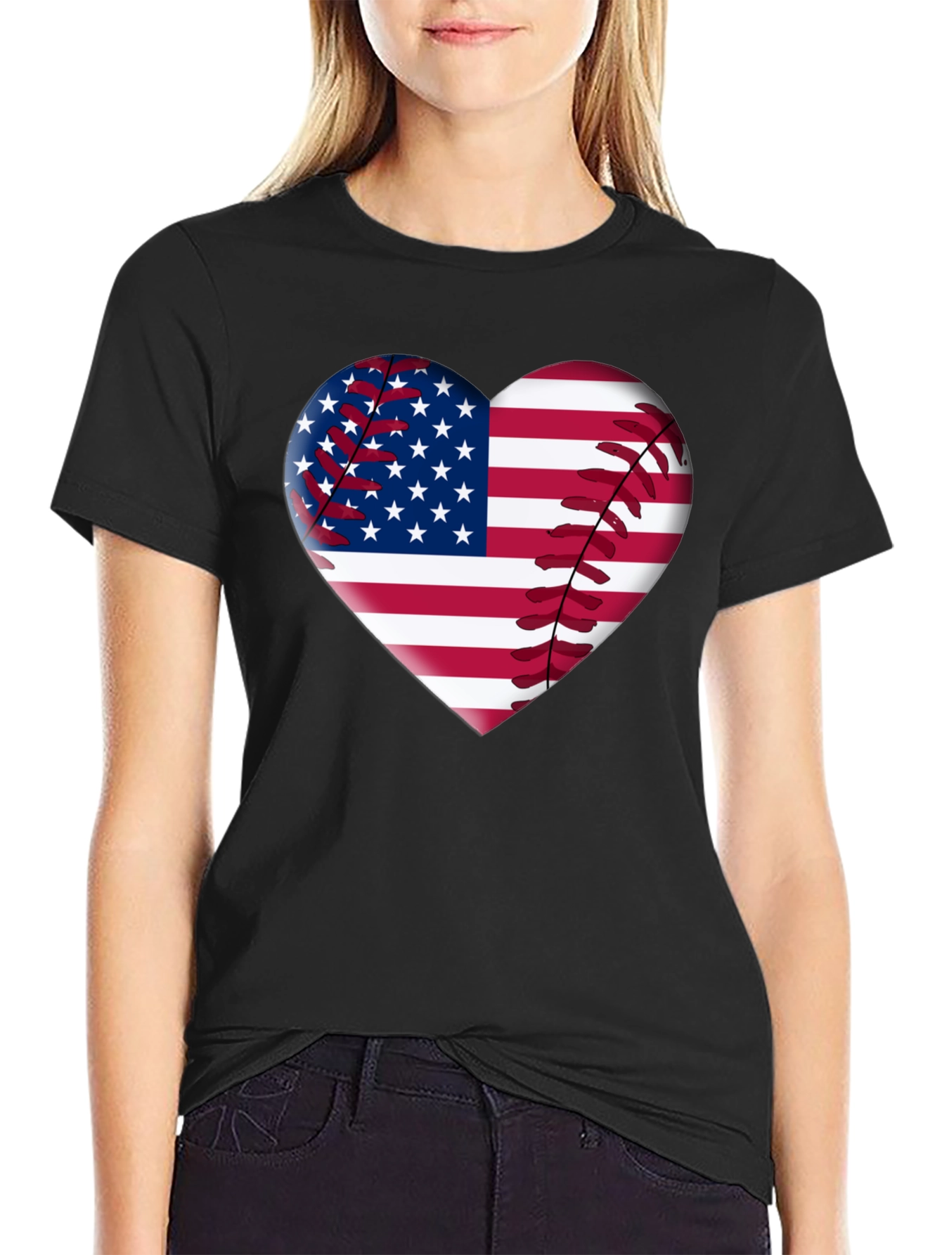 American Flag Baseball Heart T-Shirt