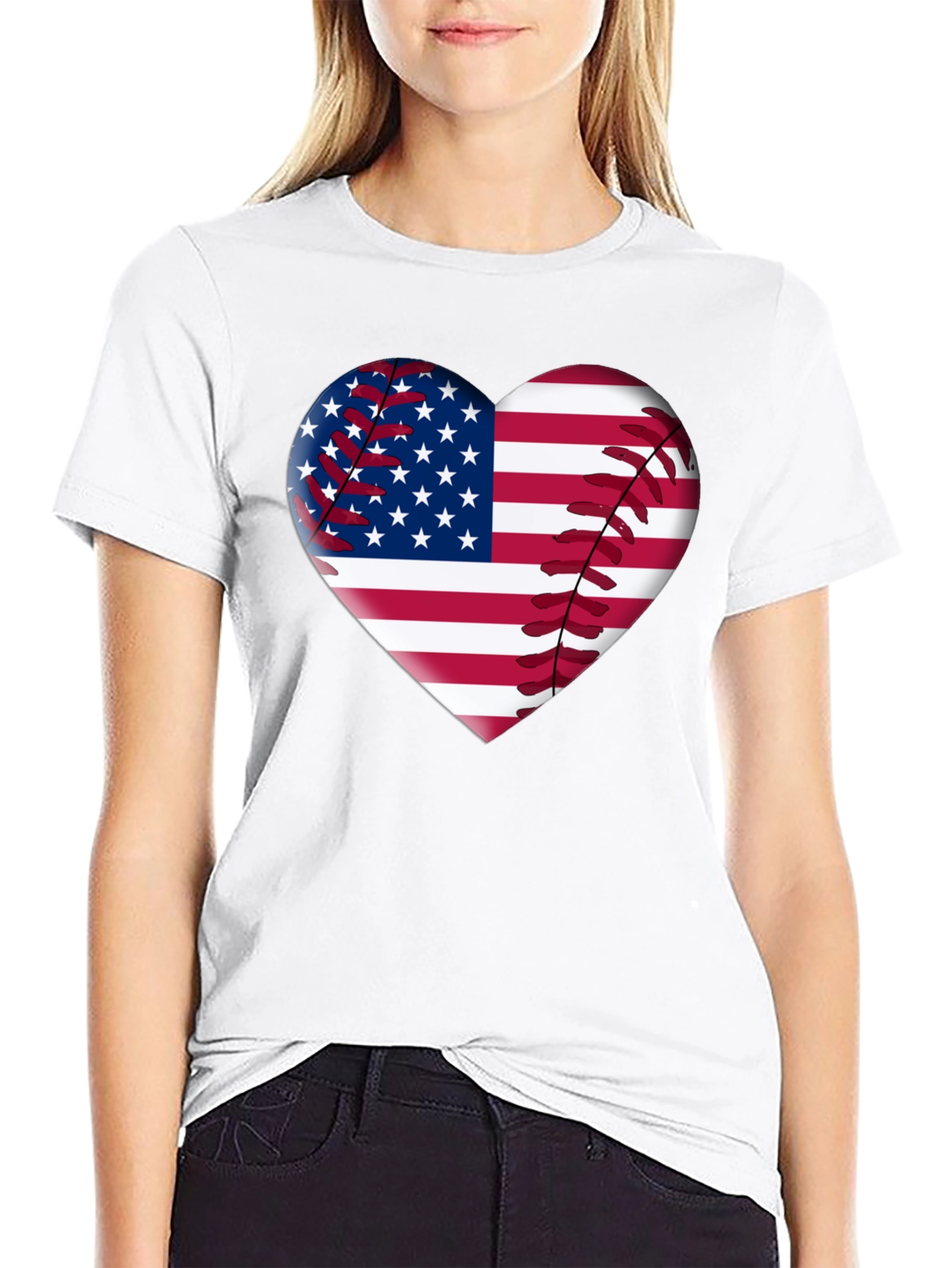 American Flag Baseball Heart T-Shirt