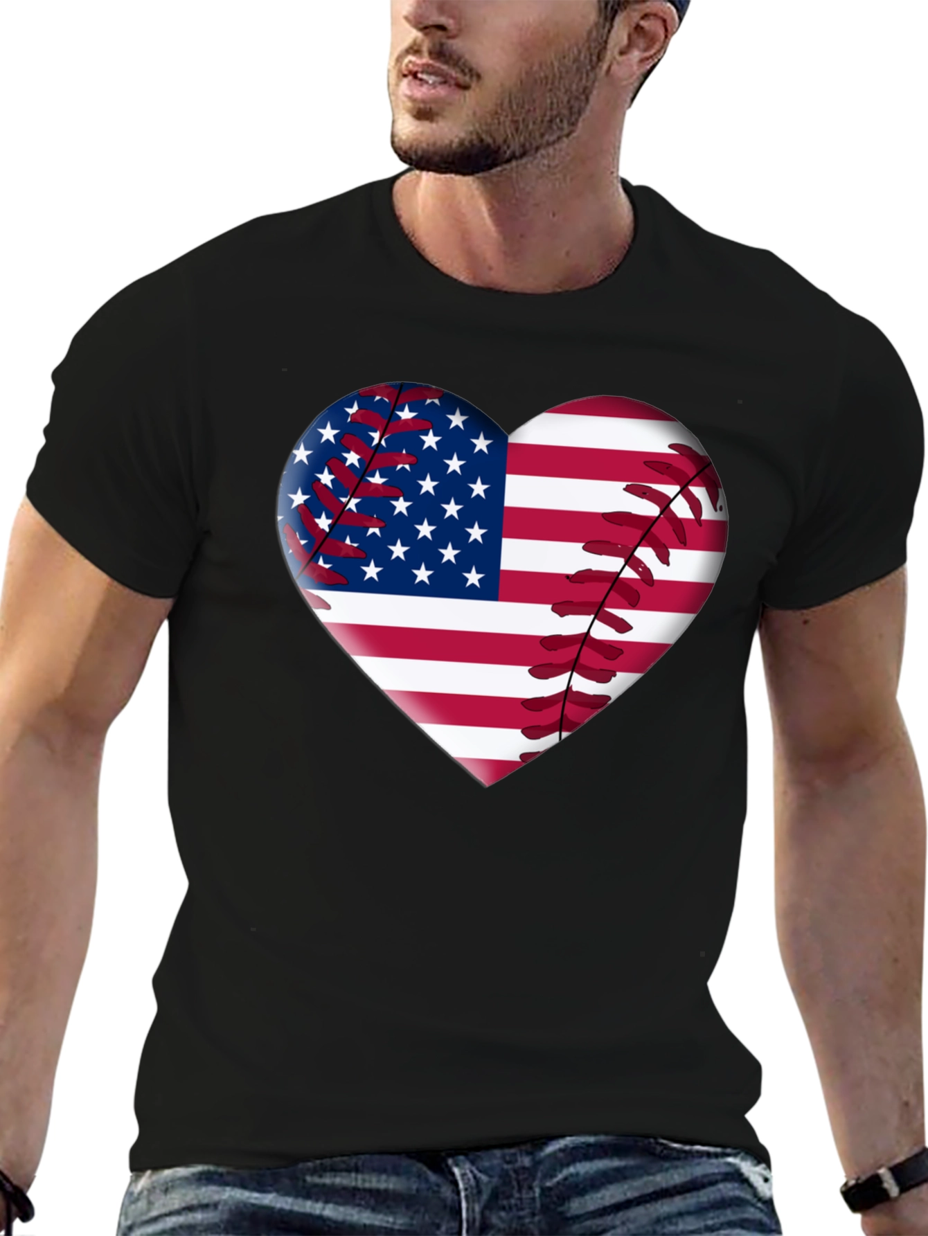 American Flag Baseball Heart T-Shirt