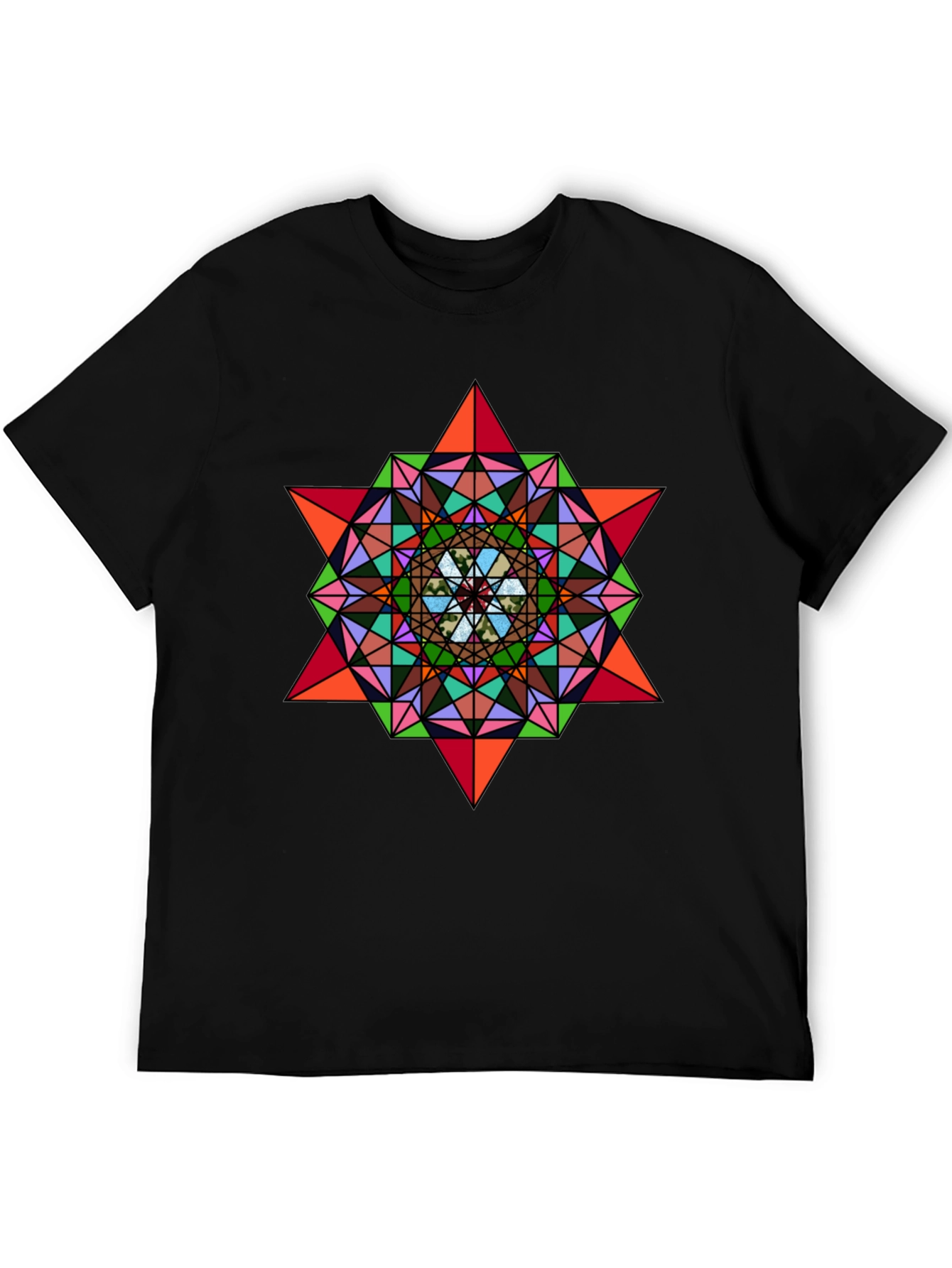 Geometric Mandala Star Graphic Tee - Modern Art Shirt