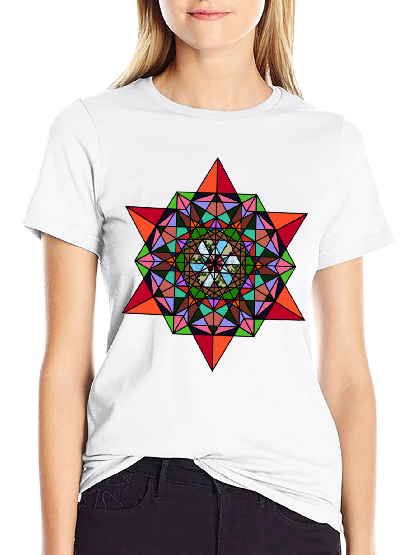 Geometric Mandala Star Graphic Tee - Modern Art Shirt
