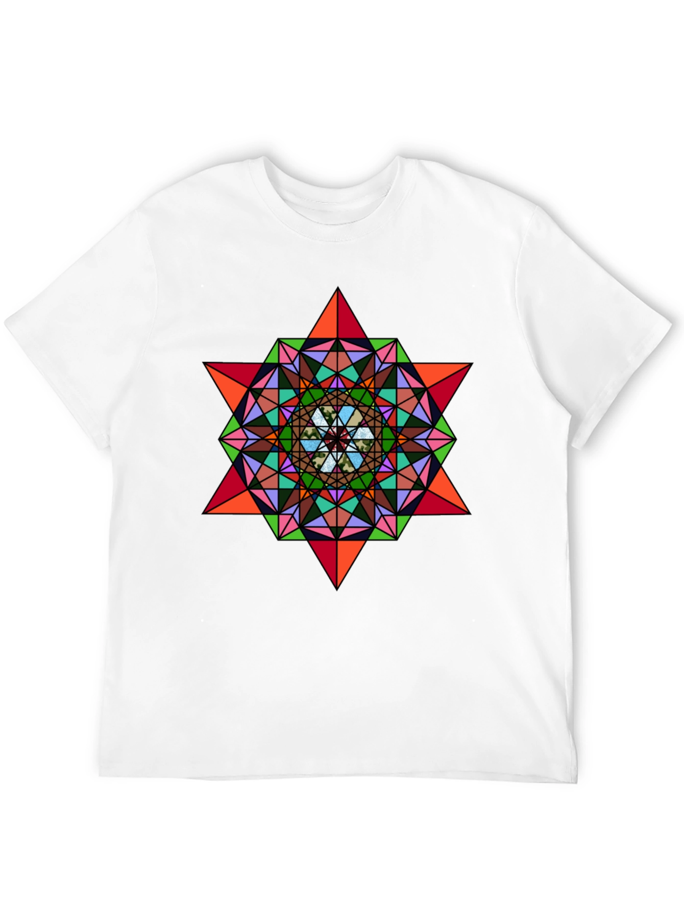 Geometric Mandala Star Graphic Tee - Modern Art Shirt