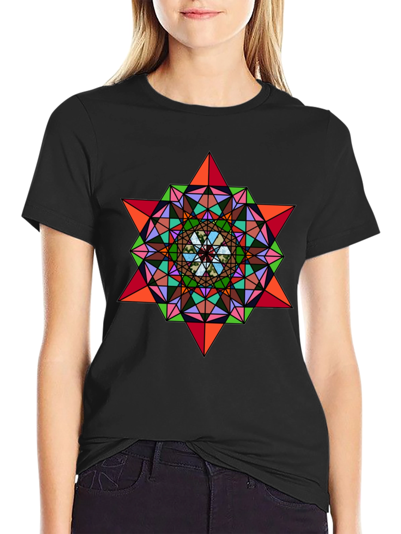 Geometric Mandala Star Graphic Tee - Modern Art Shirt