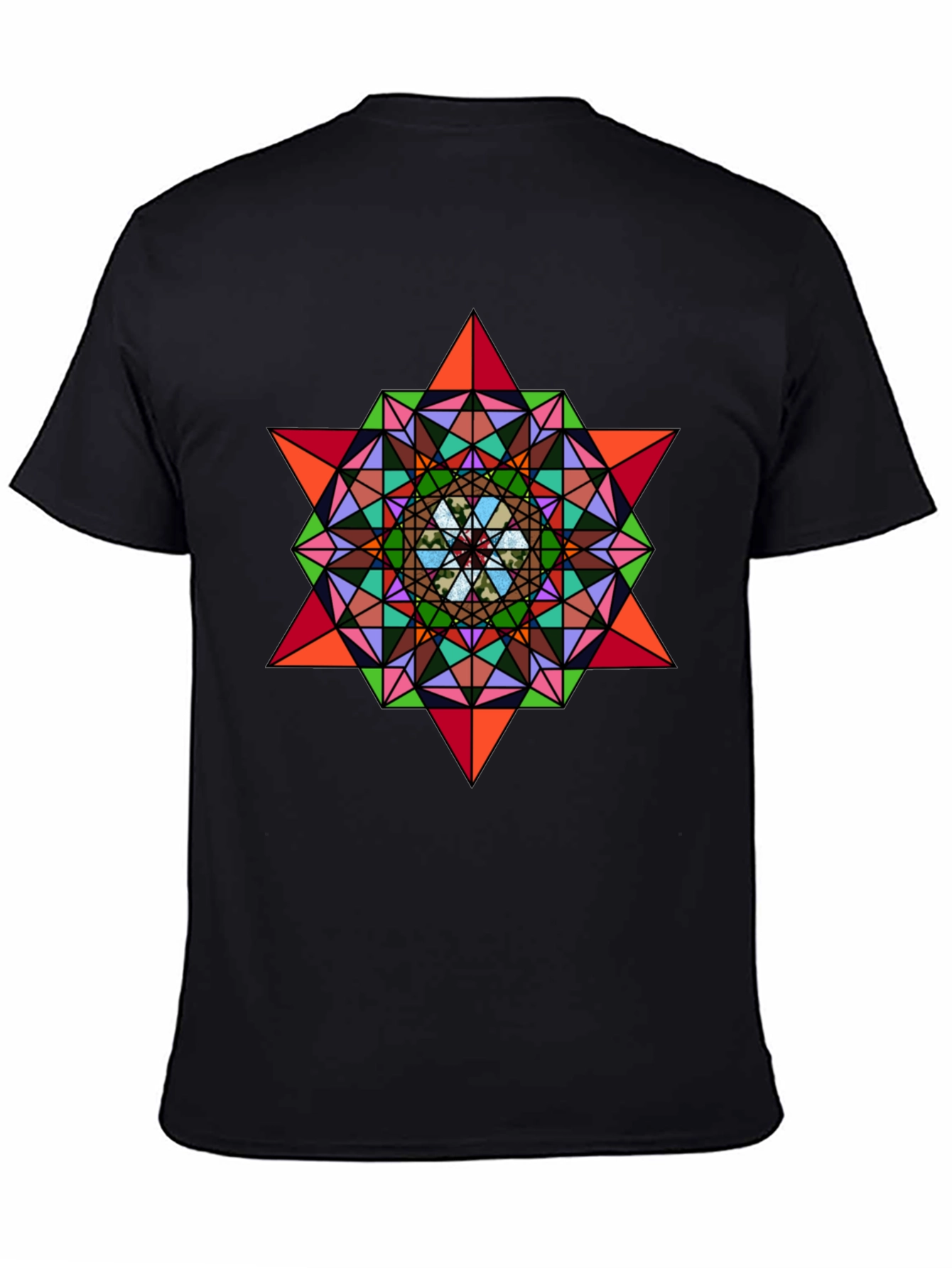 Geometric Mandala Star Graphic Tee - Modern Art Shirt