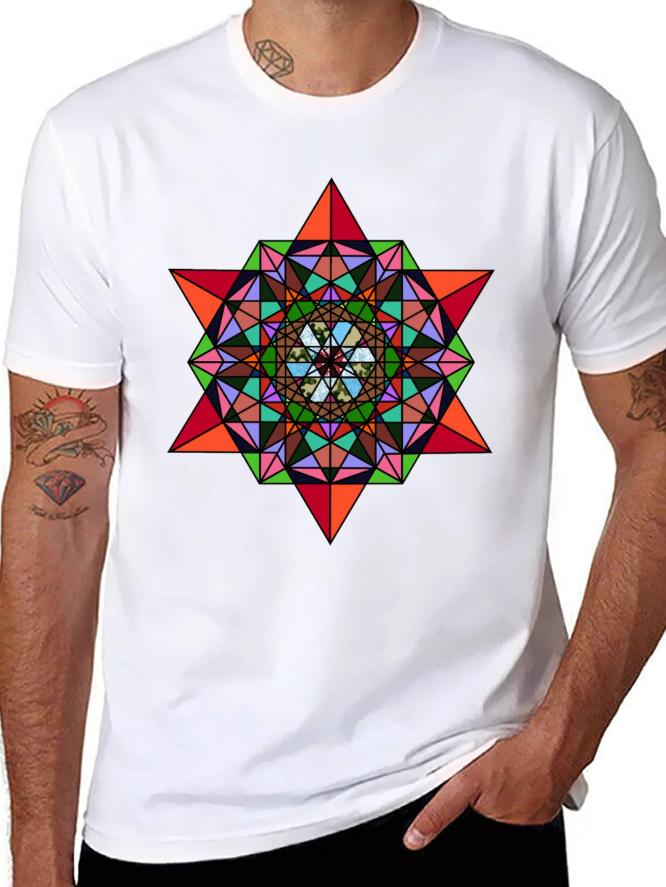 Geometric Mandala Star Graphic Tee - Modern Art Shirt