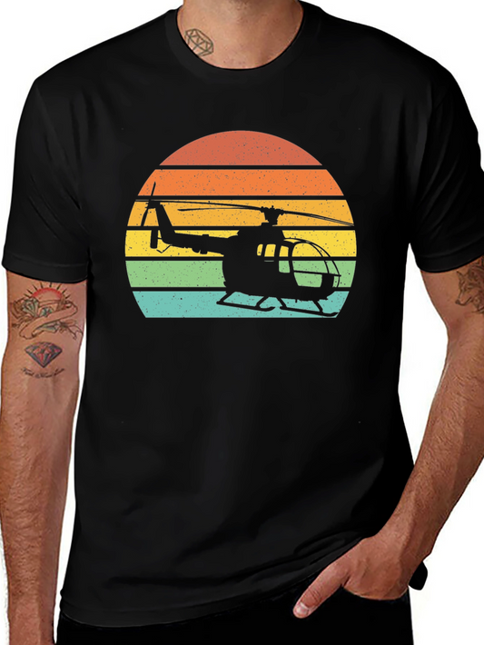 Vintage Helicopter Sunset Graphic T-Shirt