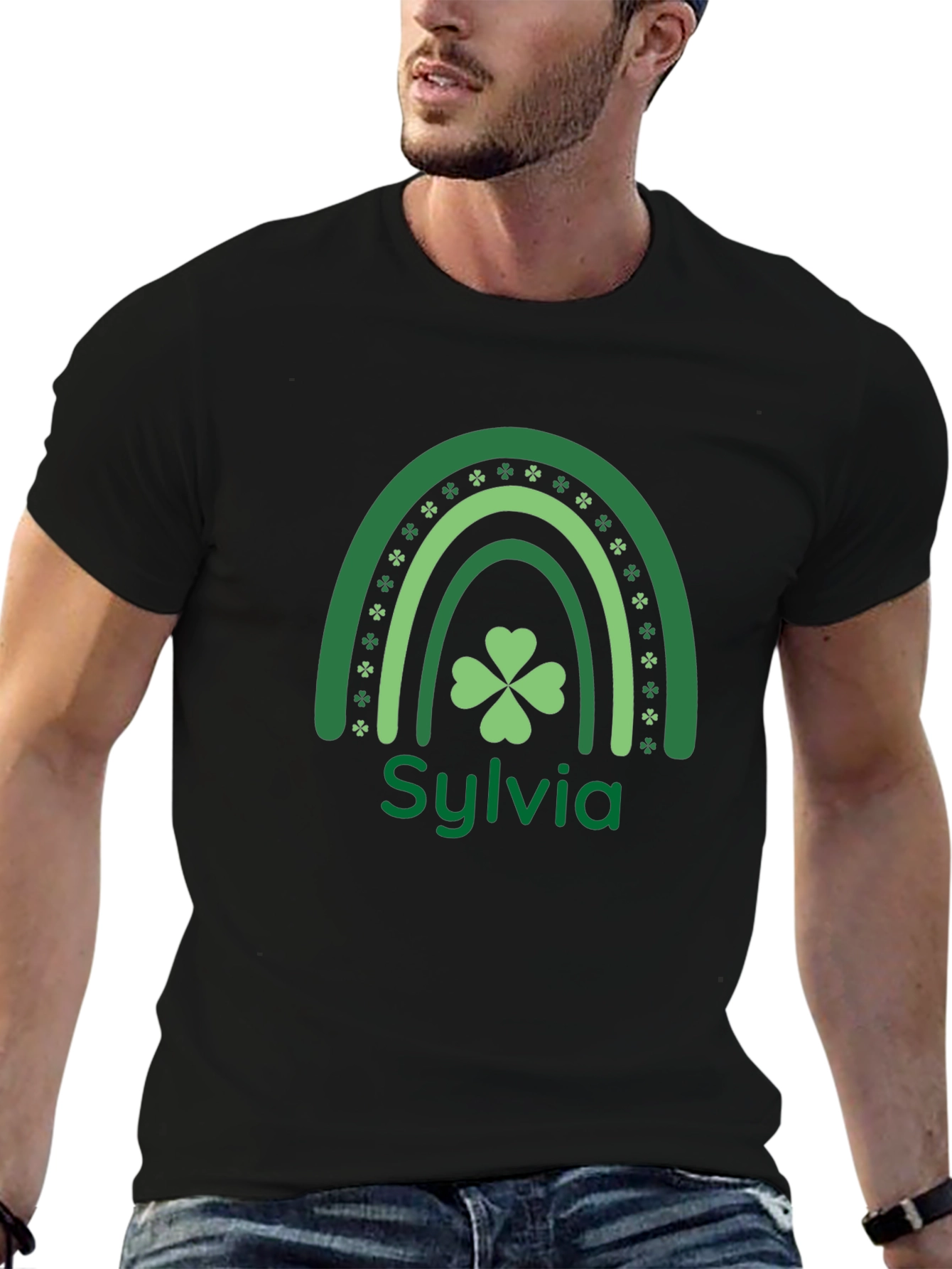 Sylvia St. Patricks Day Rainbow Clover Personalized T-Shirt