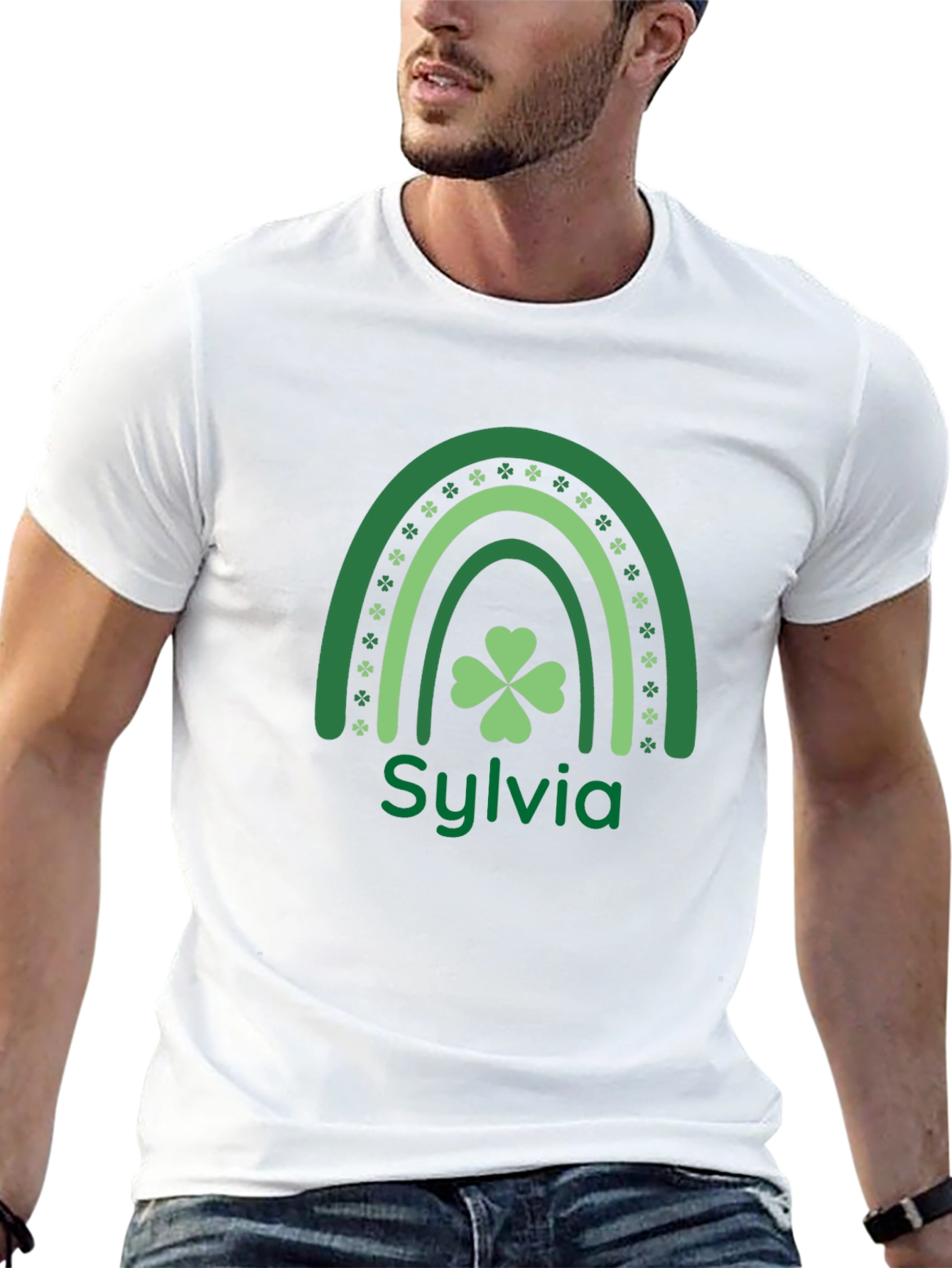 Sylvia St. Patricks Day Rainbow Clover Personalized T-Shirt