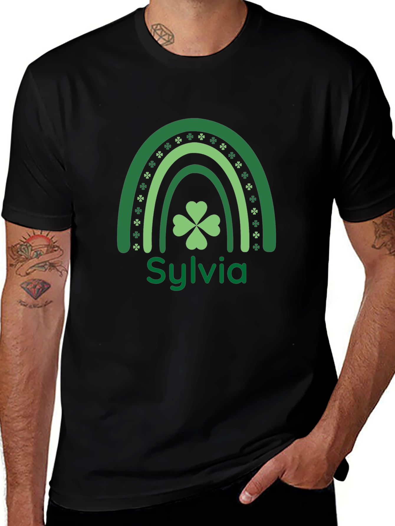 Sylvia St. Patricks Day Rainbow Clover Personalized T-Shirt