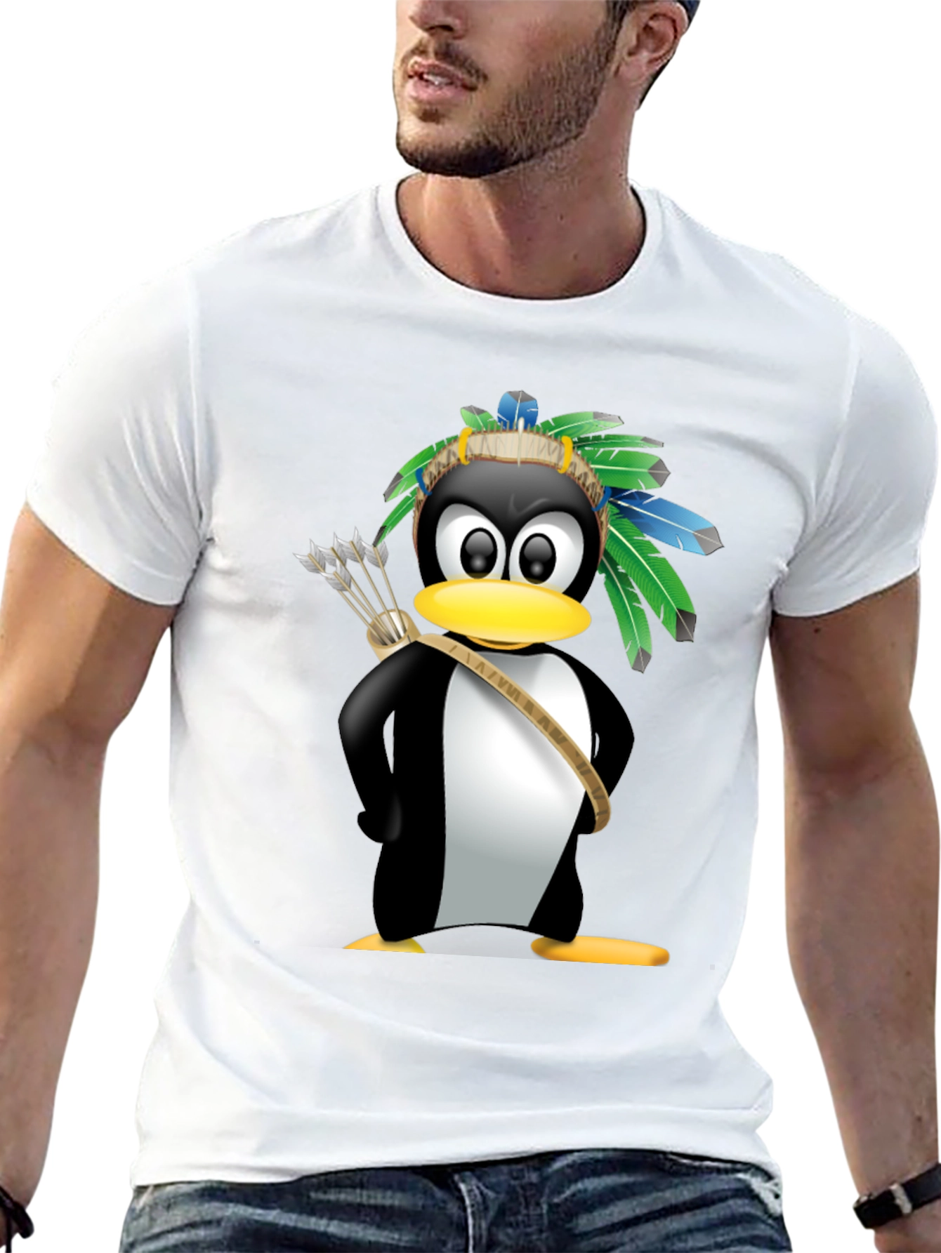 Native American Penguin Graphic Tee - Black