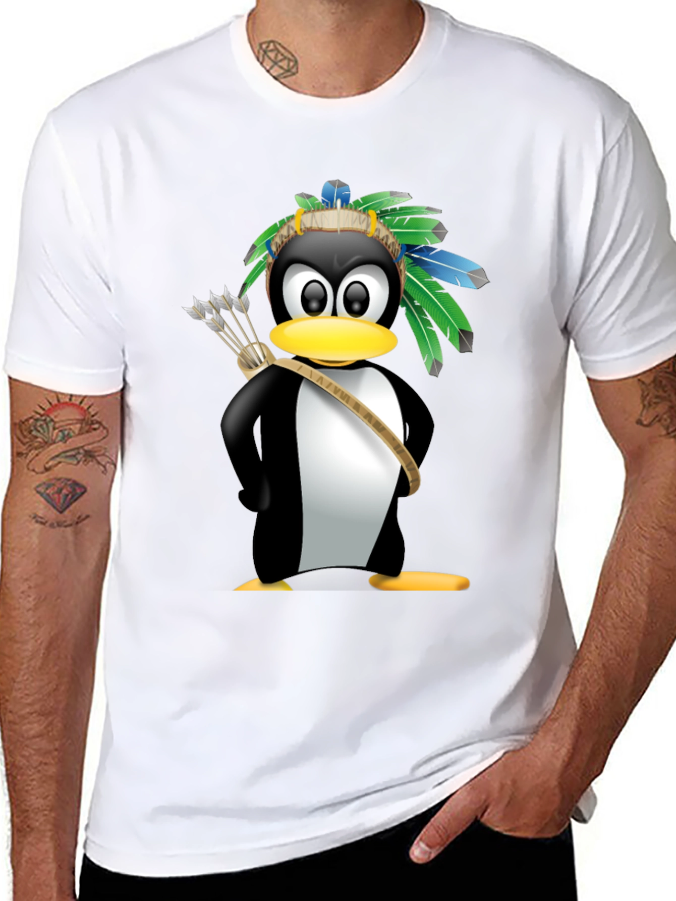 Native American Penguin Graphic Tee - Black