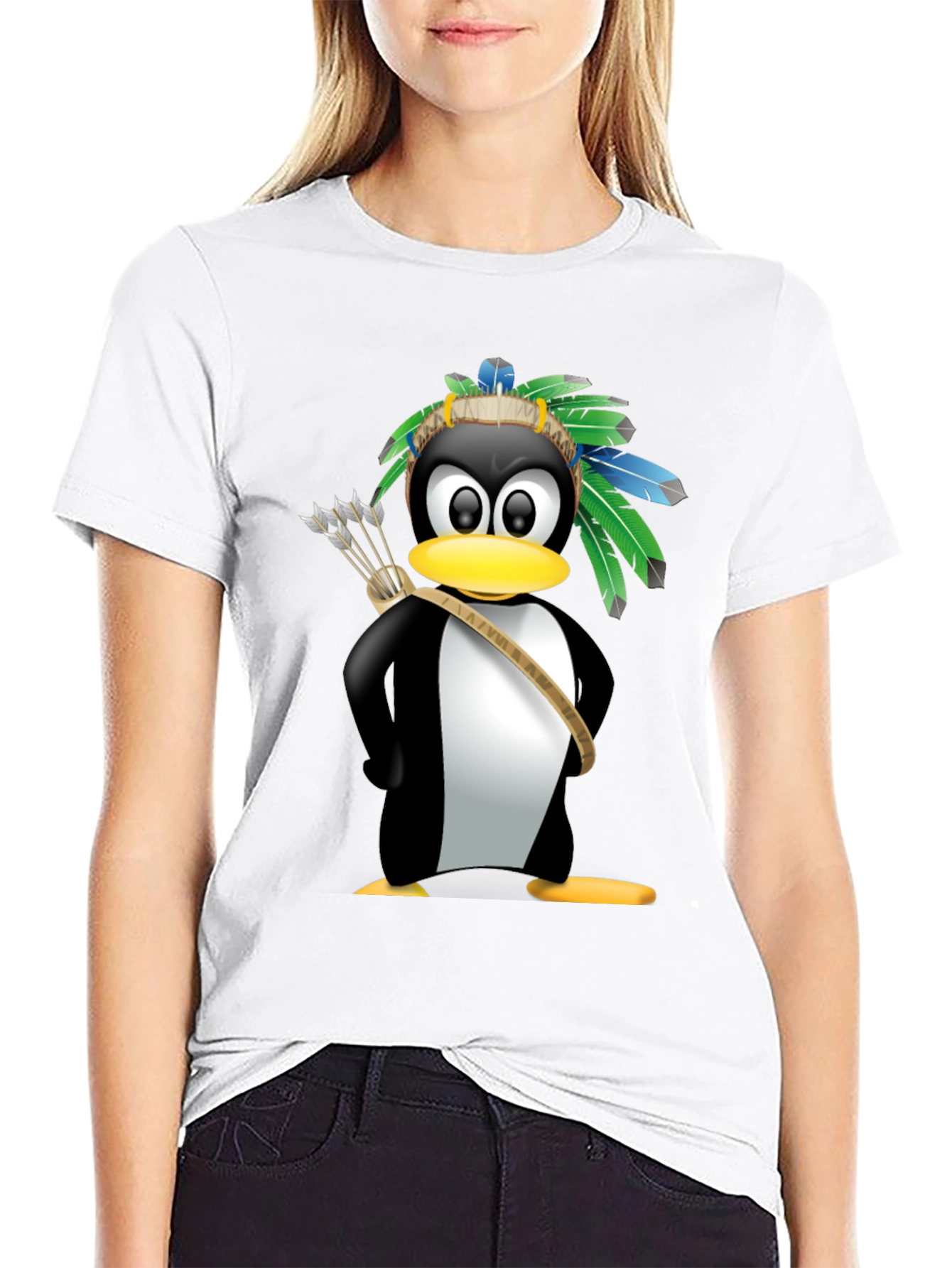 Native American Penguin Graphic Tee - Black