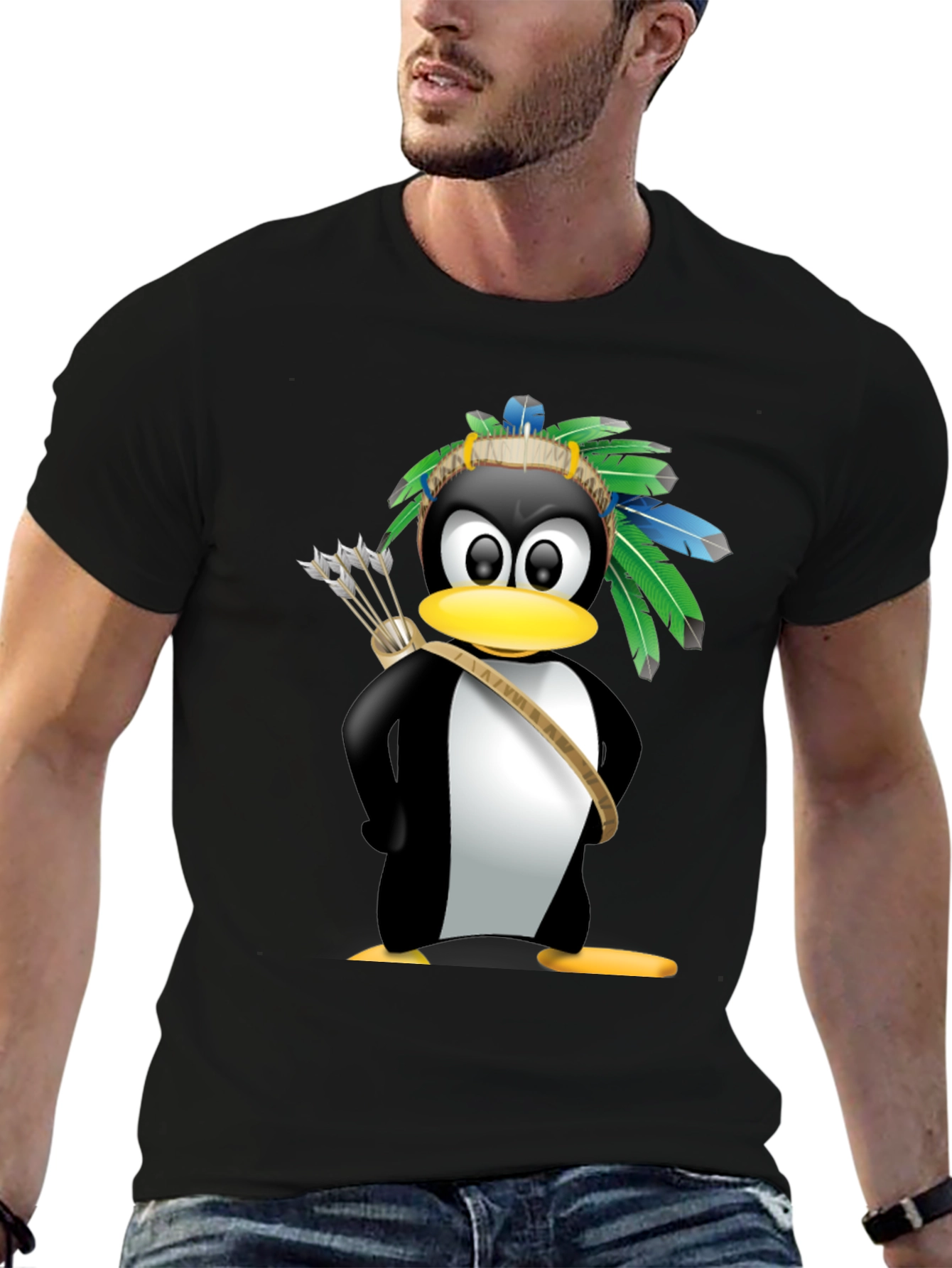 Native American Penguin Graphic Tee - Black