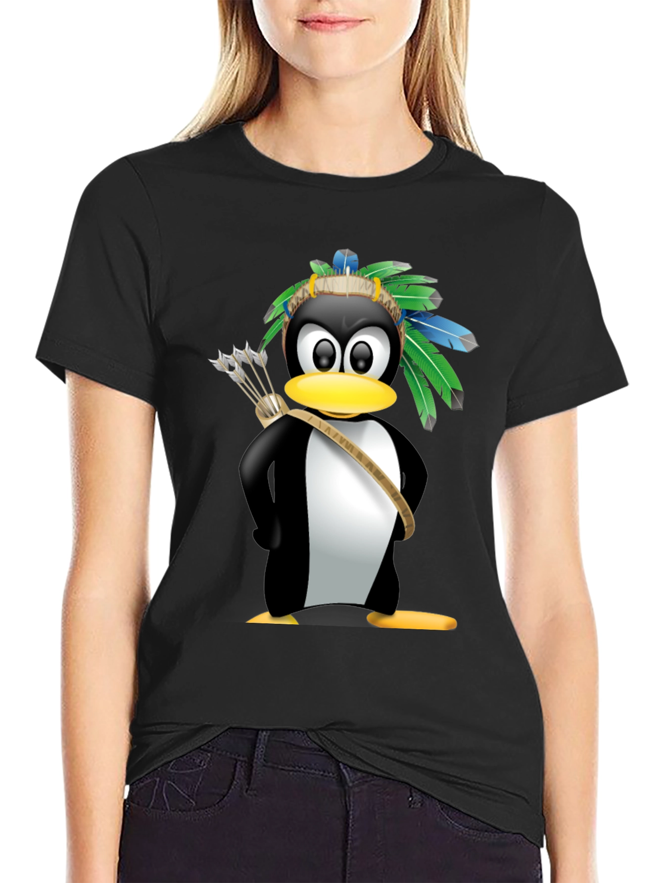Native American Penguin Graphic Tee - Black