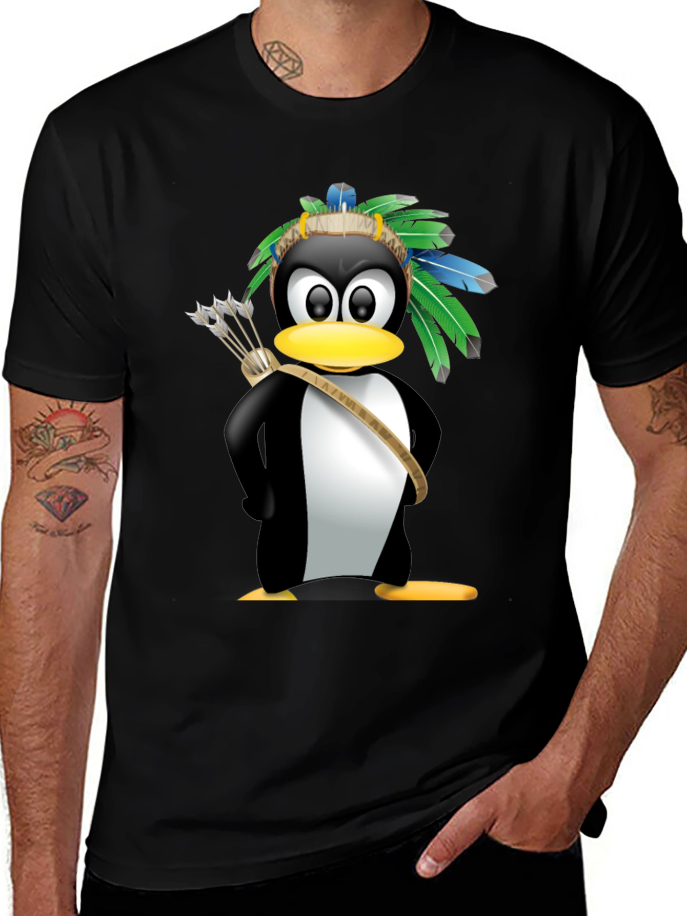Native American Penguin Graphic Tee - Black