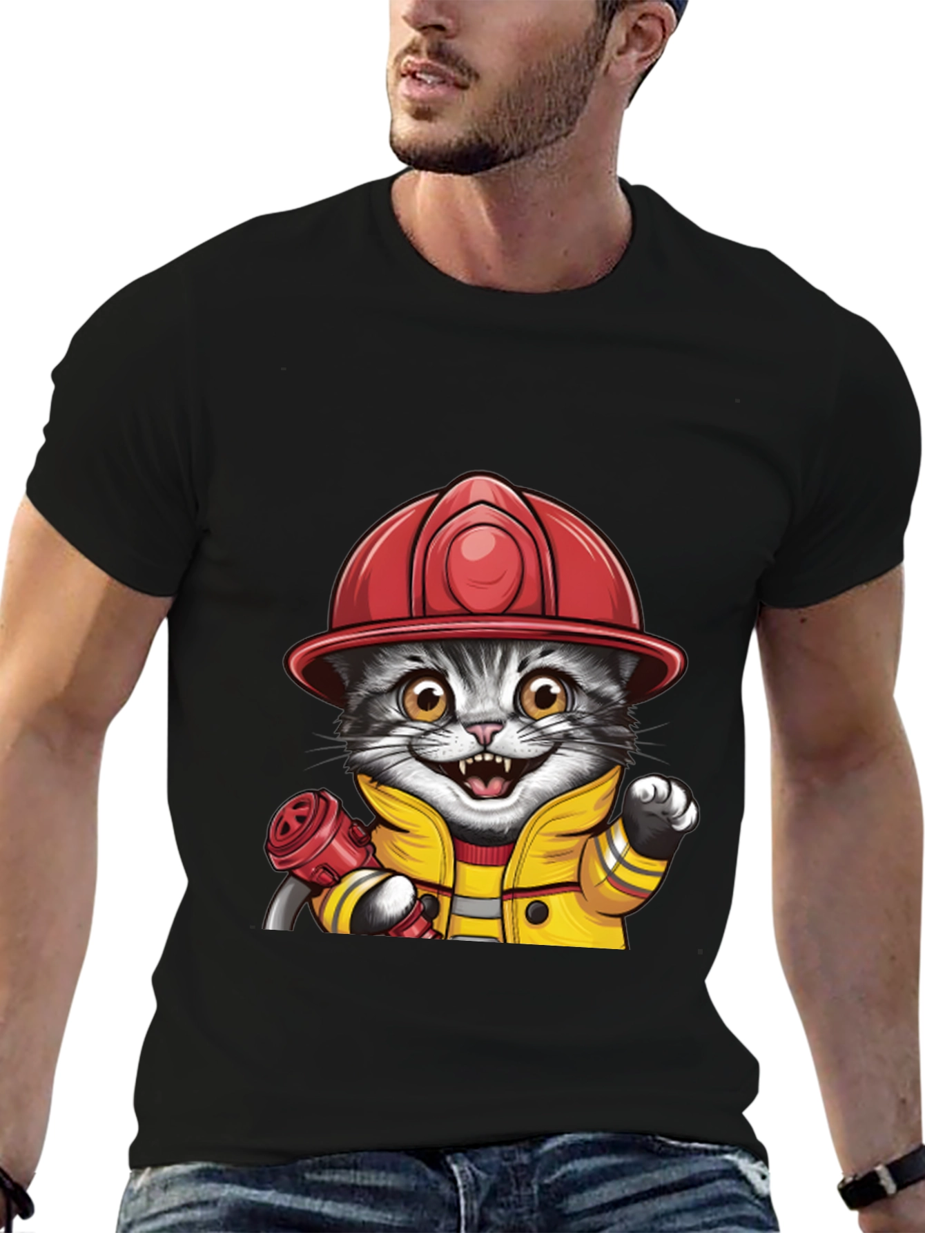 Firefighter Cat T-Shirt - Cute & Funny