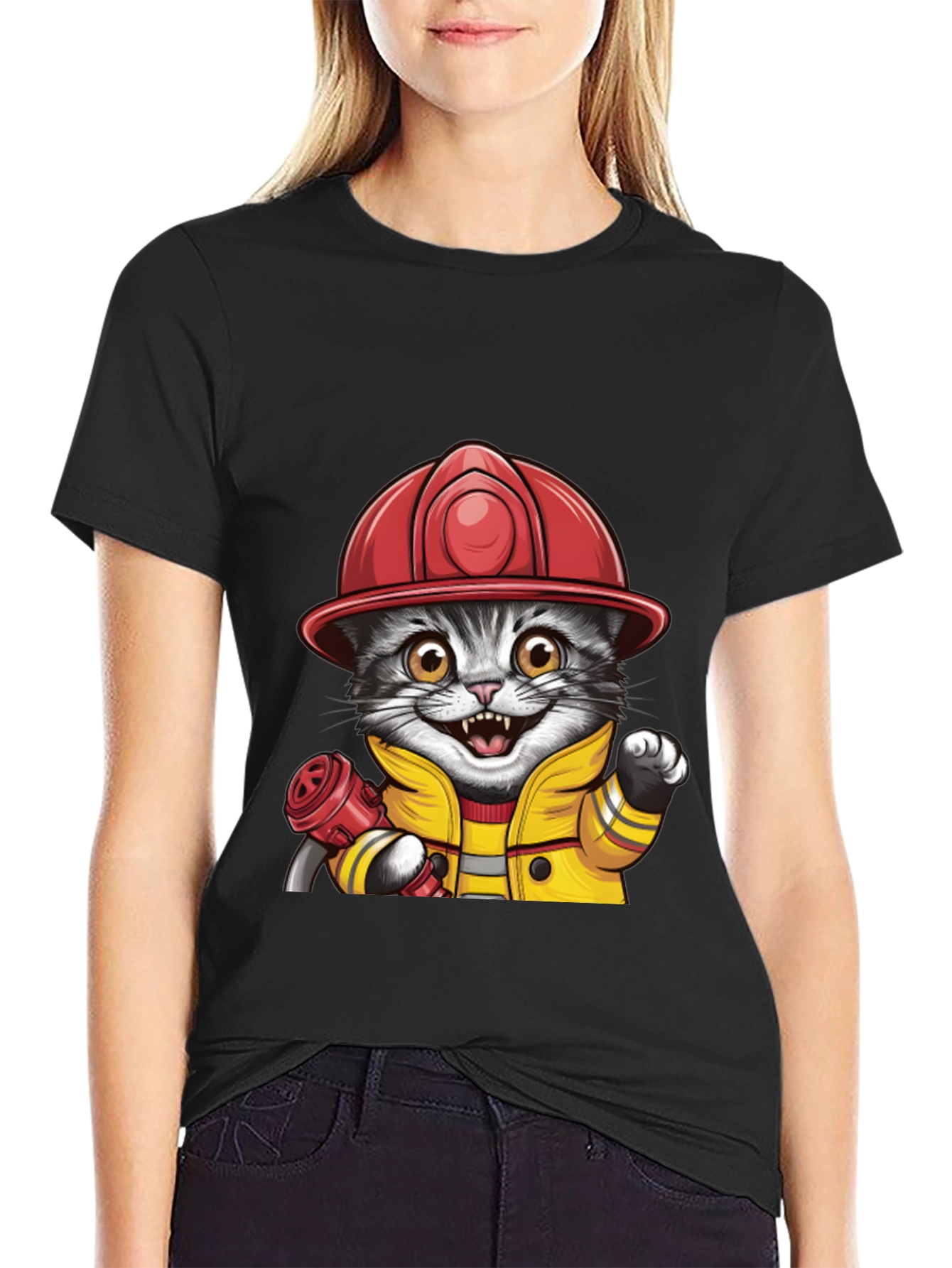 Firefighter Cat T-Shirt - Cute & Funny