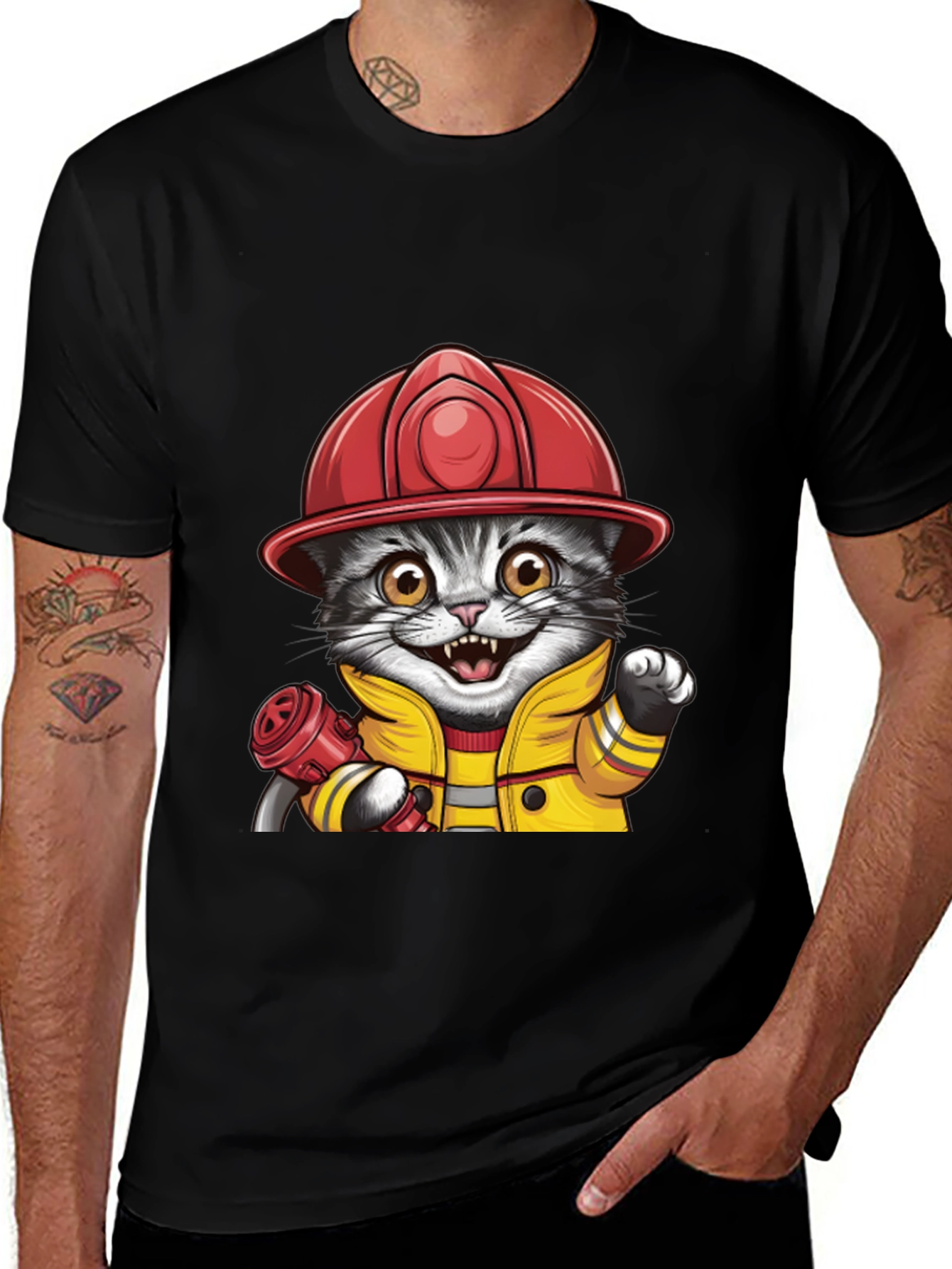 Firefighter Cat T-Shirt - Cute & Funny