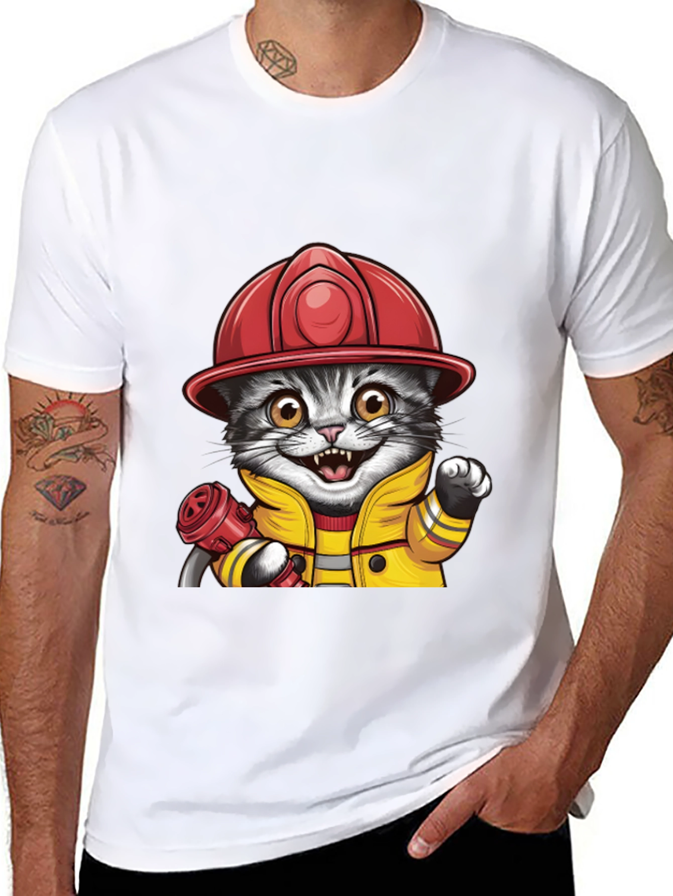 Firefighter Cat T-Shirt - Cute & Funny