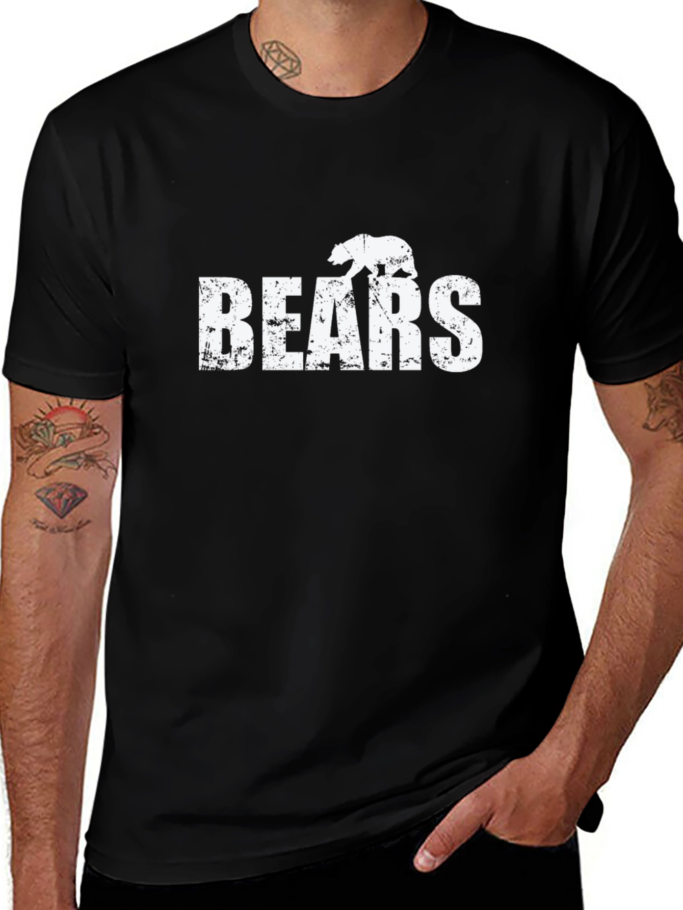 Distressed Bears Graphic Tee - Black Cotton Casual Shirt