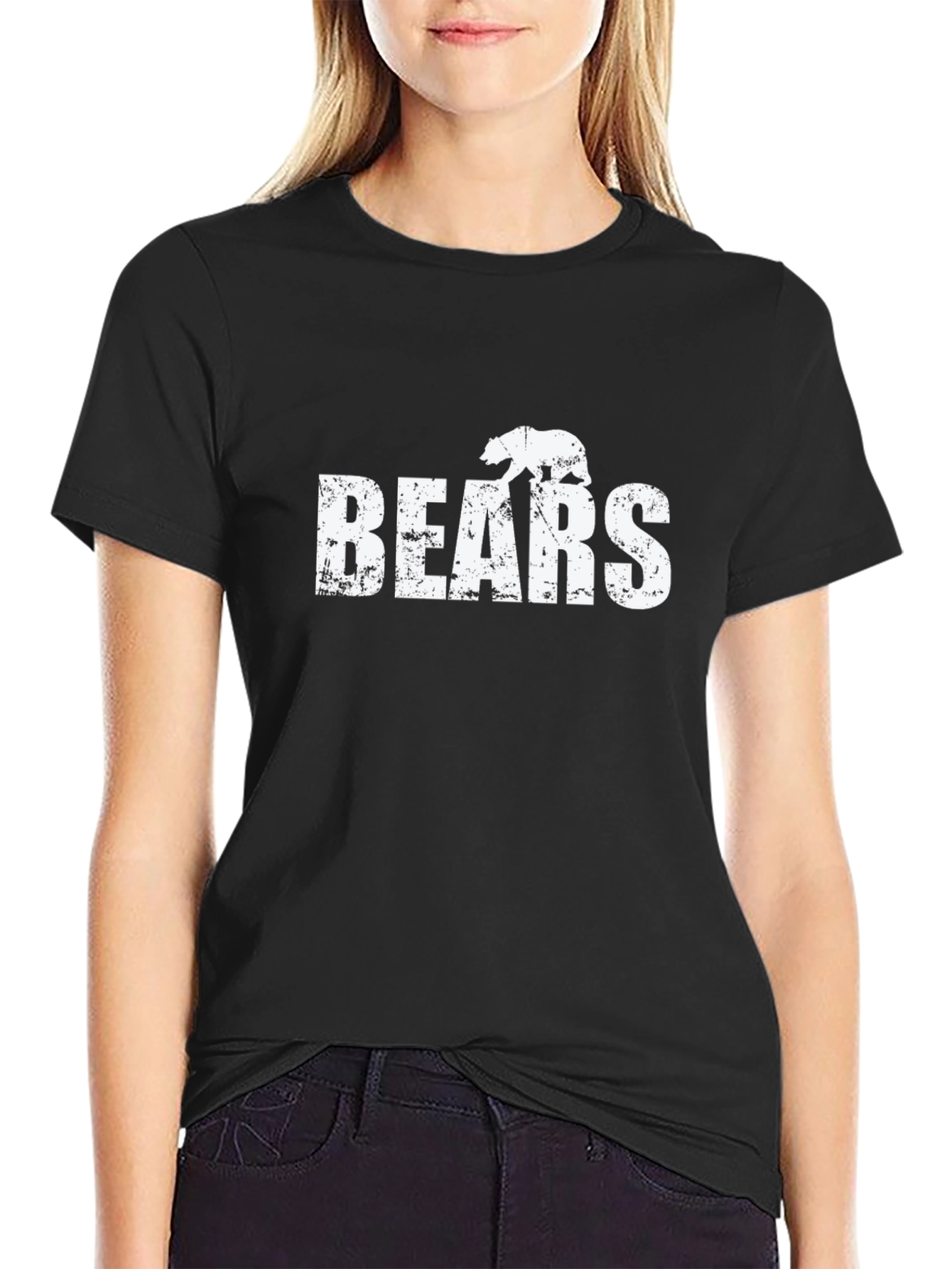 Distressed Bears Graphic Tee - Black Cotton Casual Shirt