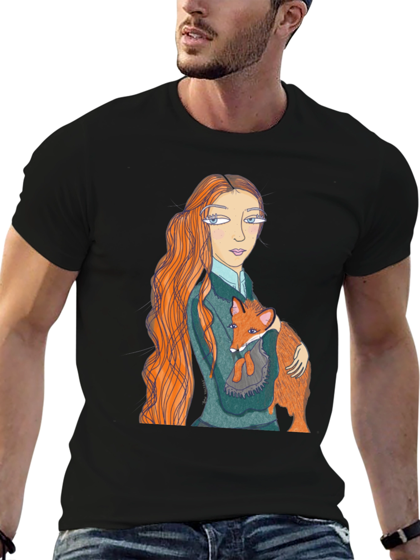 Girl and Fox Graphic Tee - Unique Design
