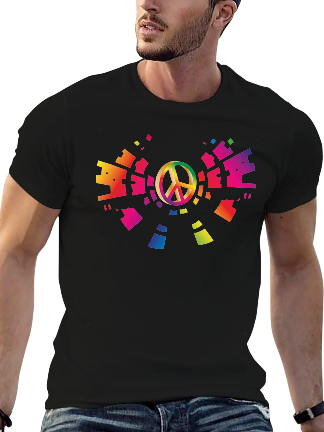 Peace Sign Rainbow Graphic T-Shirt