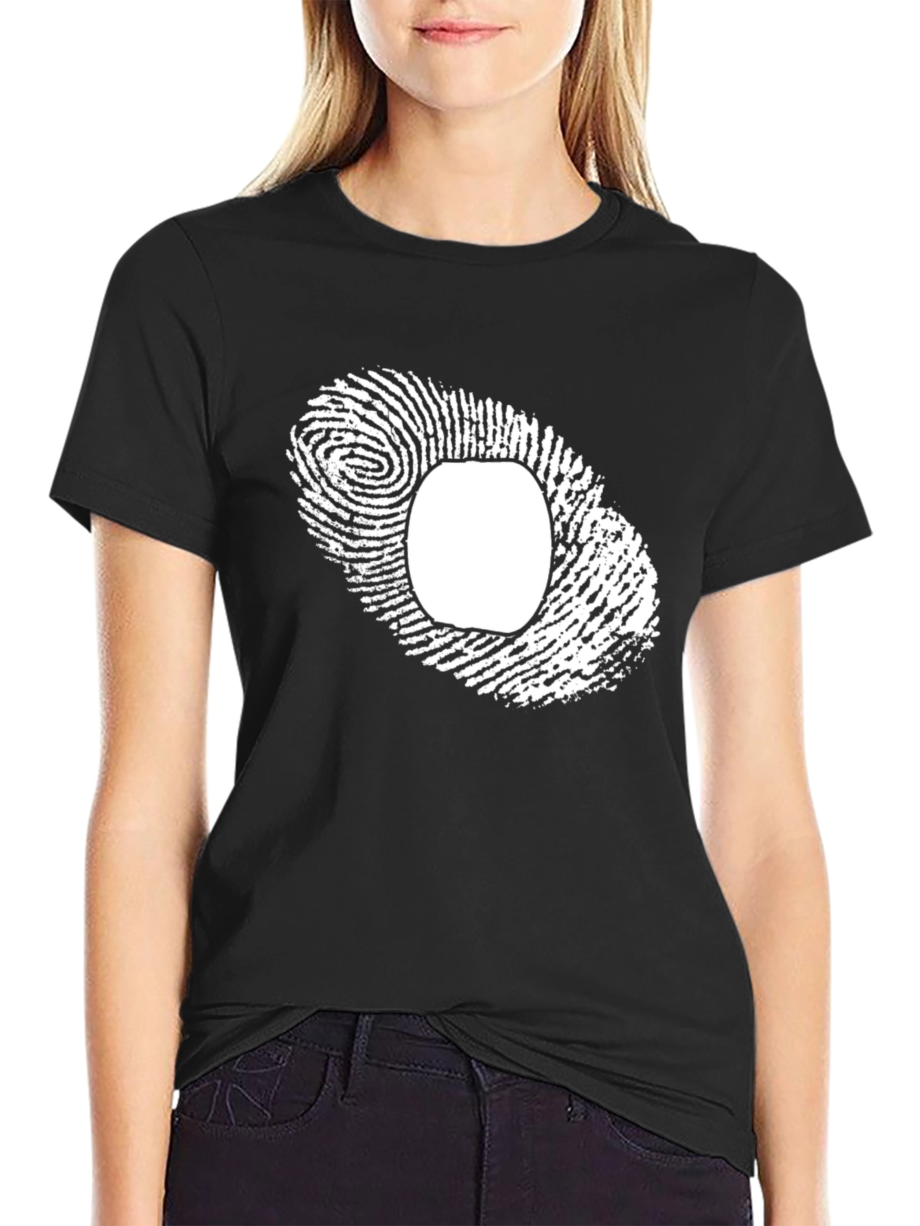 Unique Fingerprint Graphic Tee - Black Cotton Blend