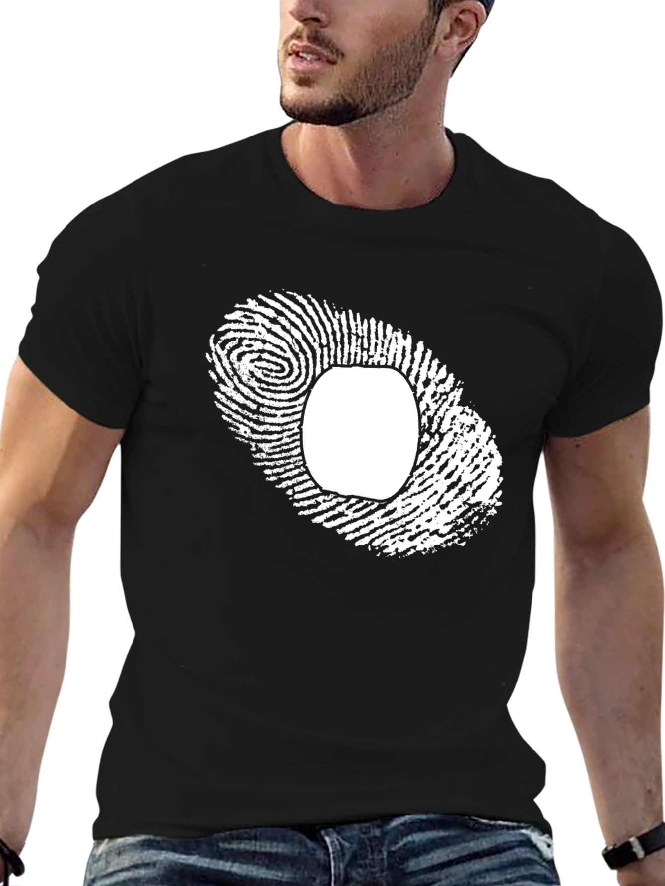 Unique Fingerprint Graphic Tee - Black Cotton Blend