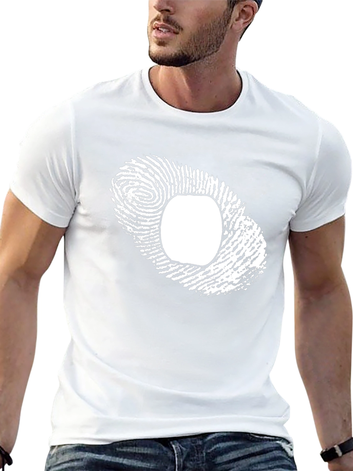 Unique Fingerprint Graphic Tee - Black Cotton Blend