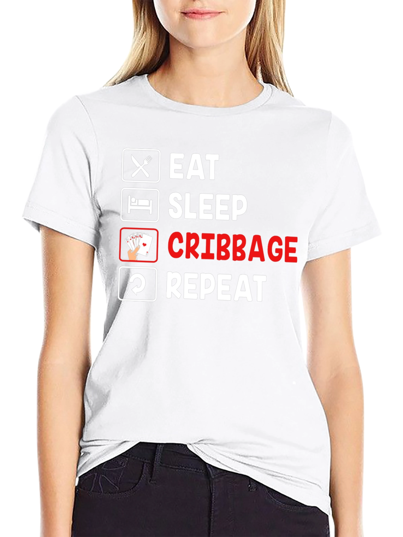 Eat Sleep Cribbage Repeat Black T-Shirt