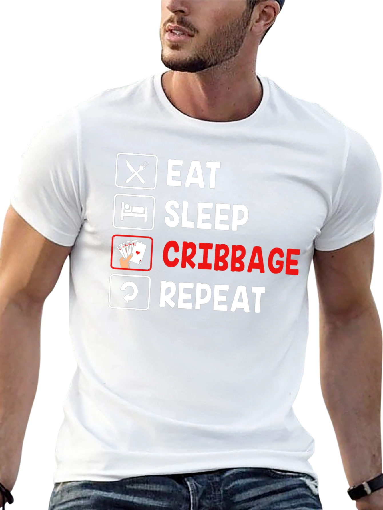 Eat Sleep Cribbage Repeat Black T-Shirt