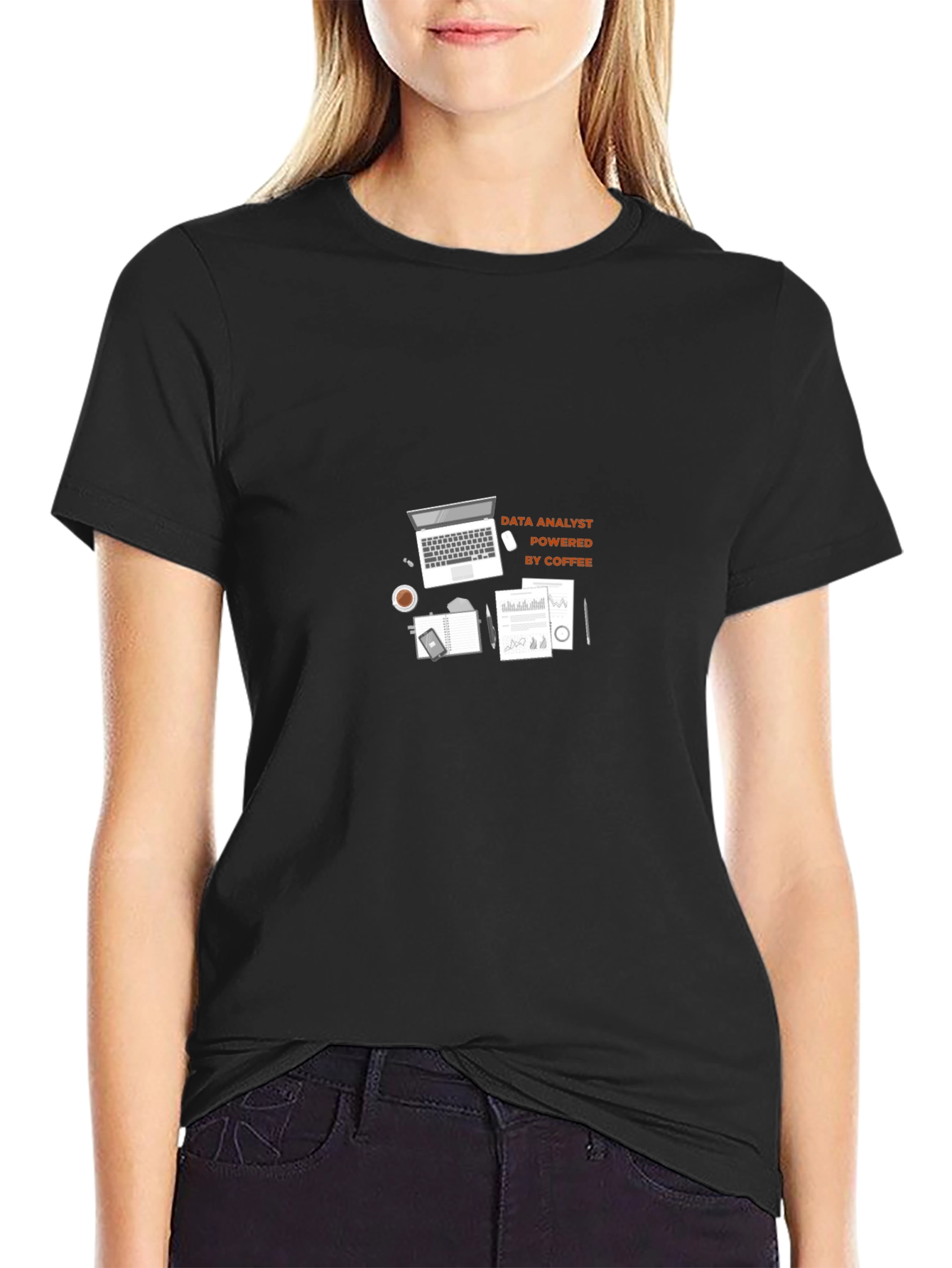 Data Analyst Powered by Coffee Black T-Shirt