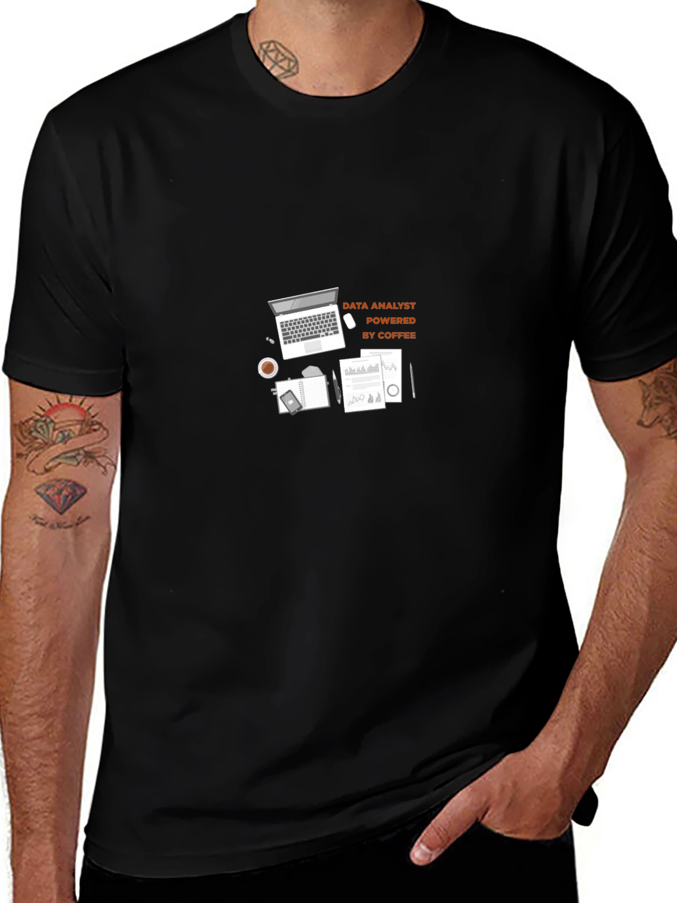 Data Analyst Powered by Coffee Black T-Shirt