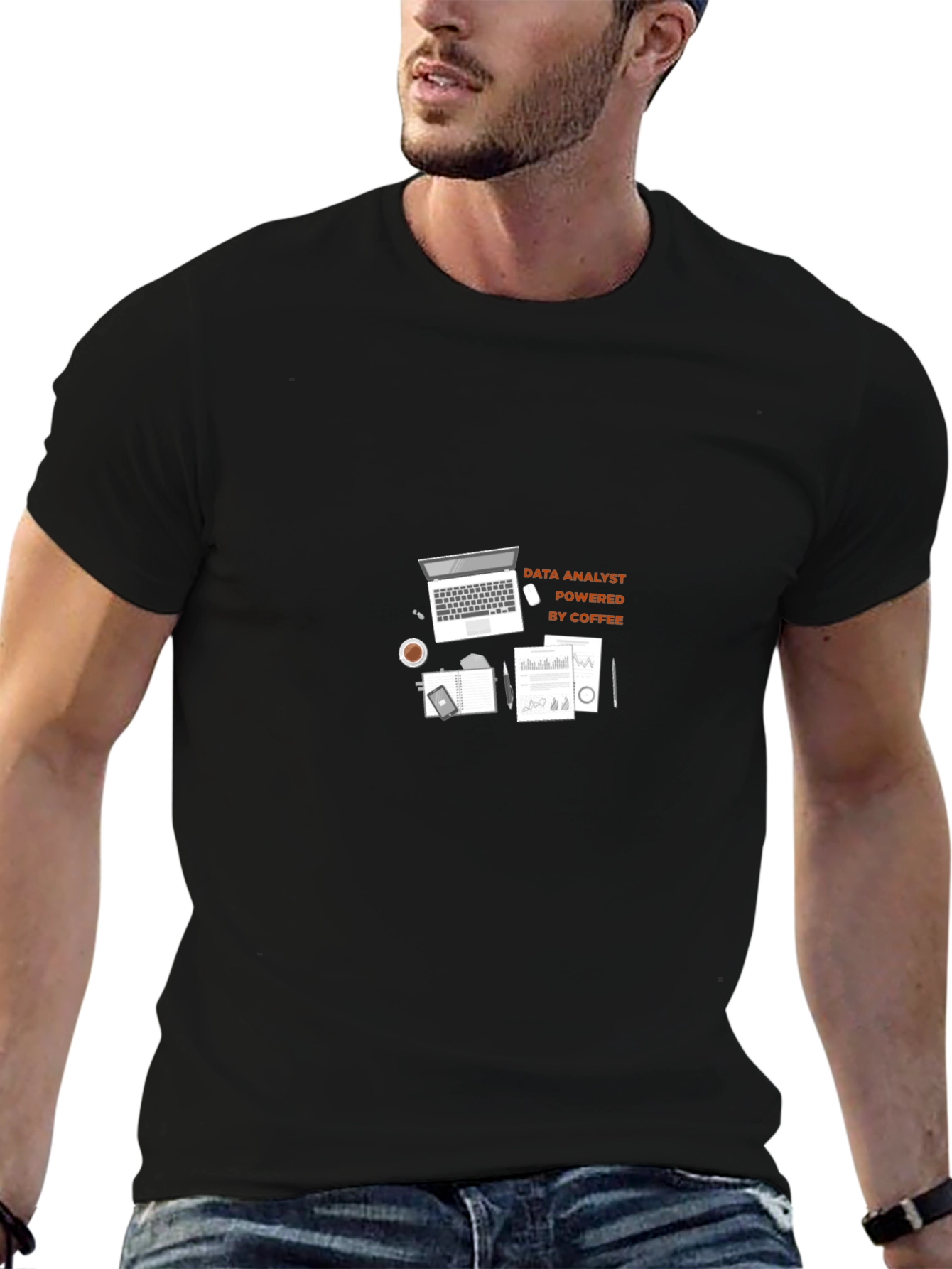 Data Analyst Powered by Coffee Black T-Shirt
