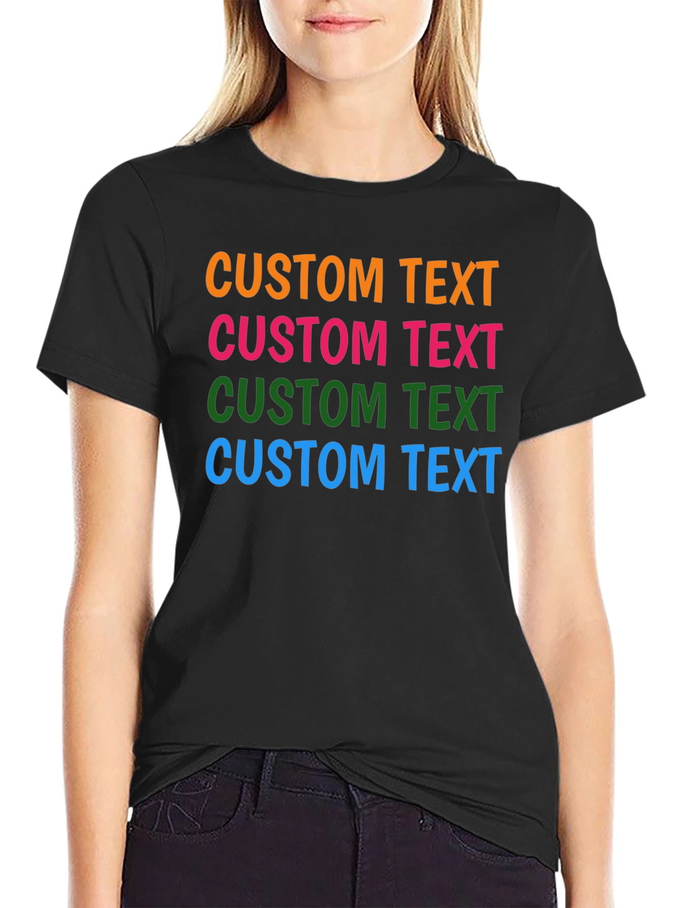 Custom Text Black Cotton T-Shirt