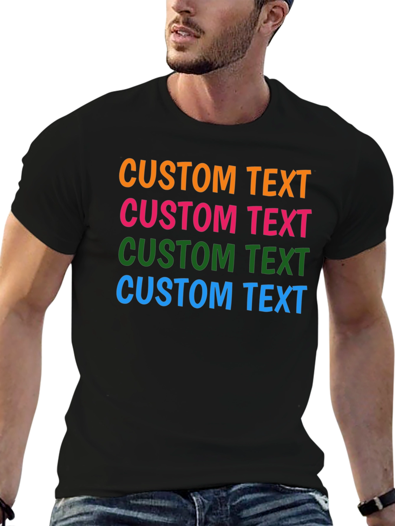 Custom Text Black Cotton T-Shirt