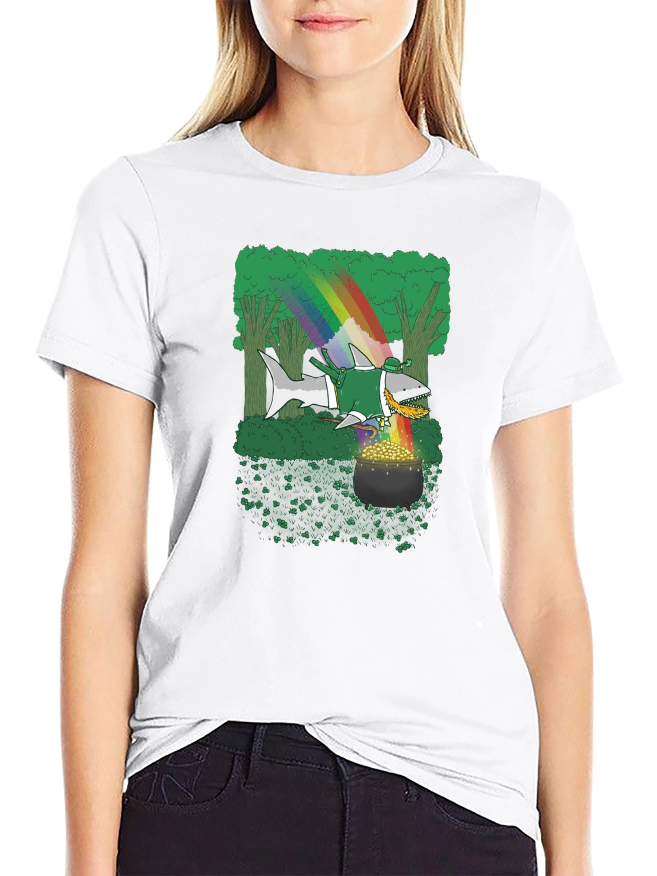 St. Patricks Day Shark Rainbow Gold T-Shirt