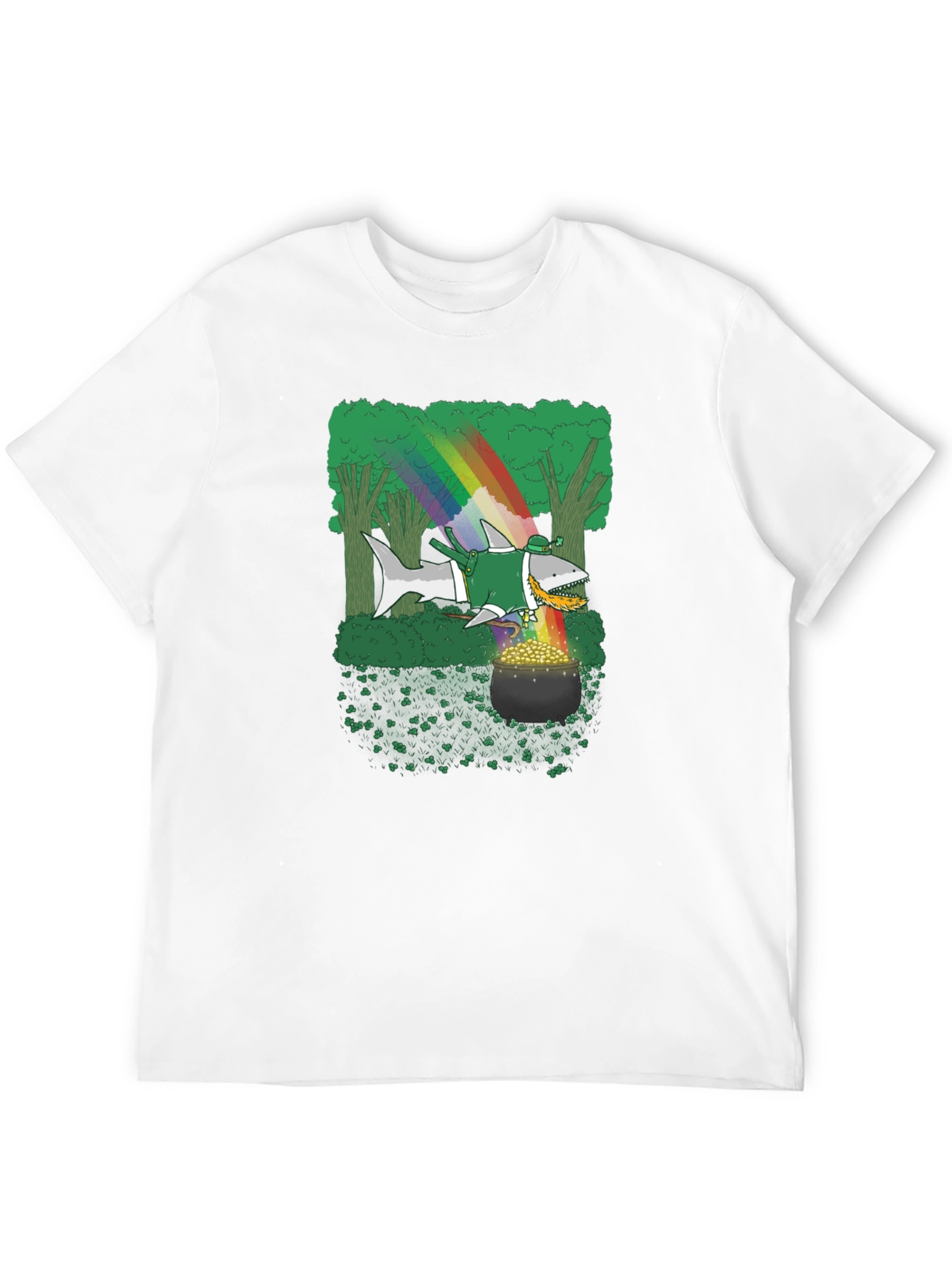 St. Patricks Day Shark Rainbow Gold T-Shirt