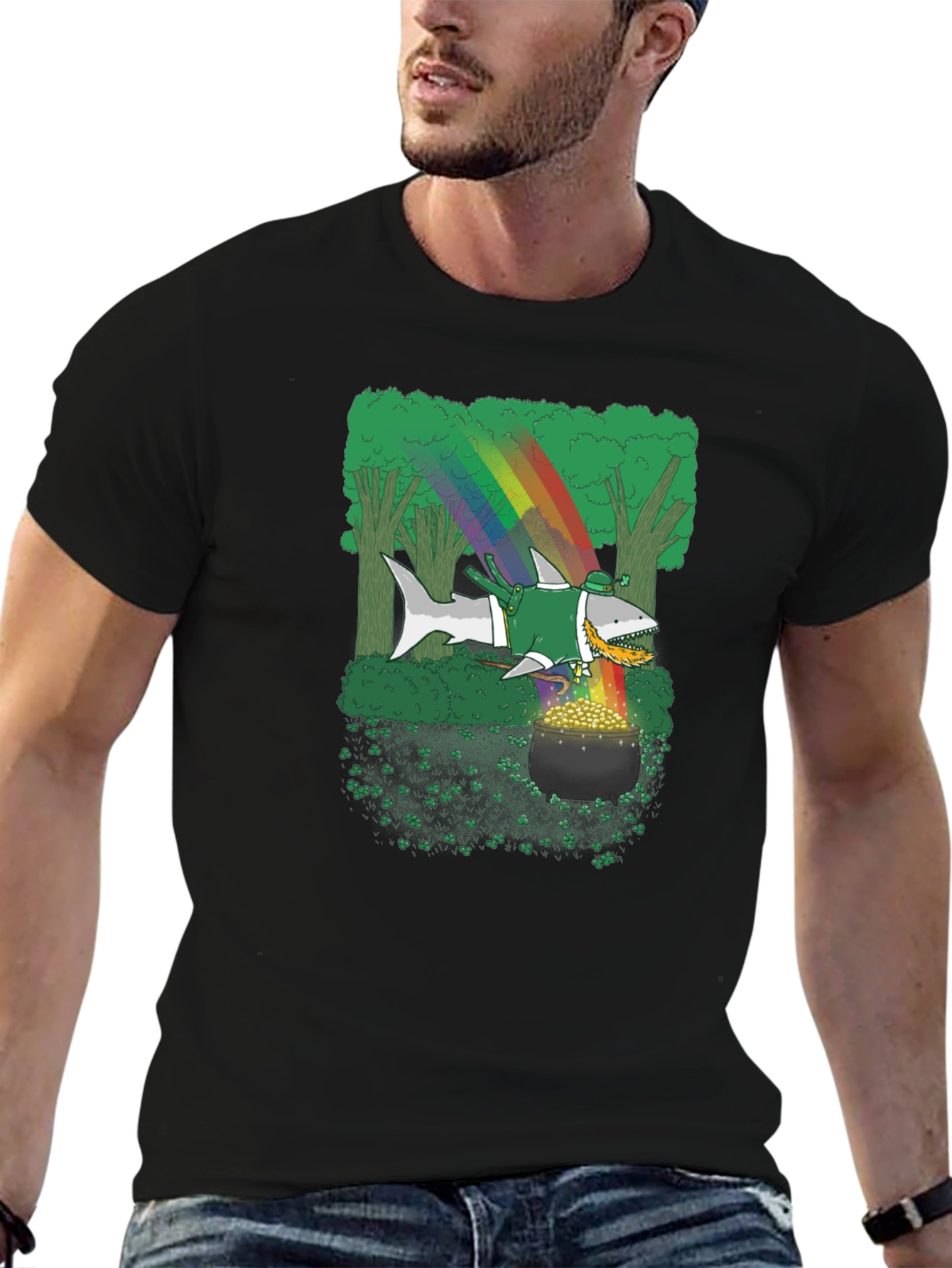 St. Patricks Day Shark Rainbow Gold T-Shirt