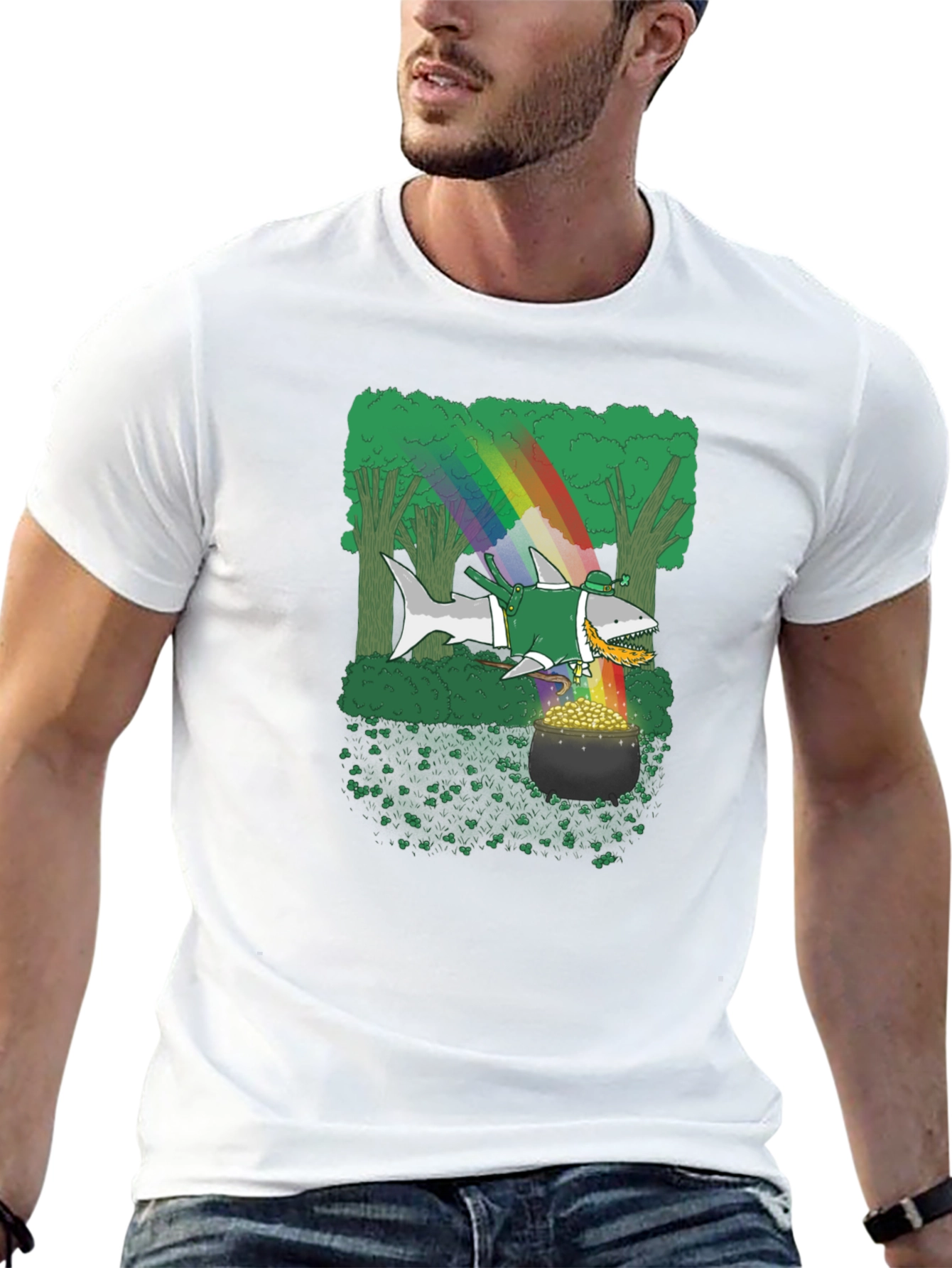 St. Patricks Day Shark Rainbow Gold T-Shirt