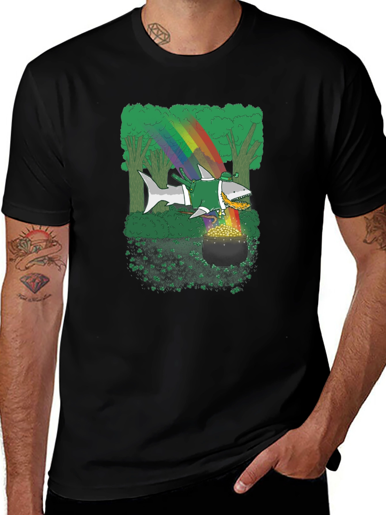 St. Patricks Day Shark Rainbow Gold T-Shirt