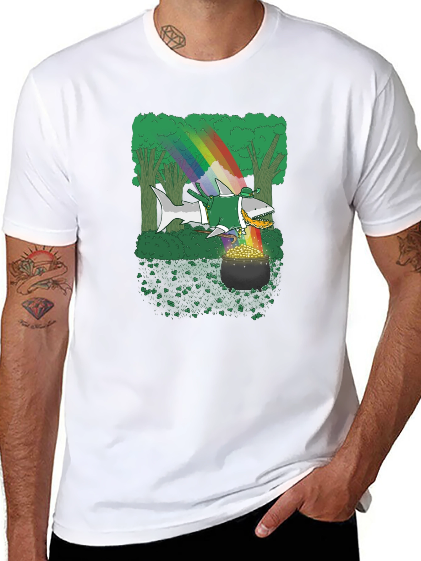 St. Patricks Day Shark Rainbow Gold T-Shirt