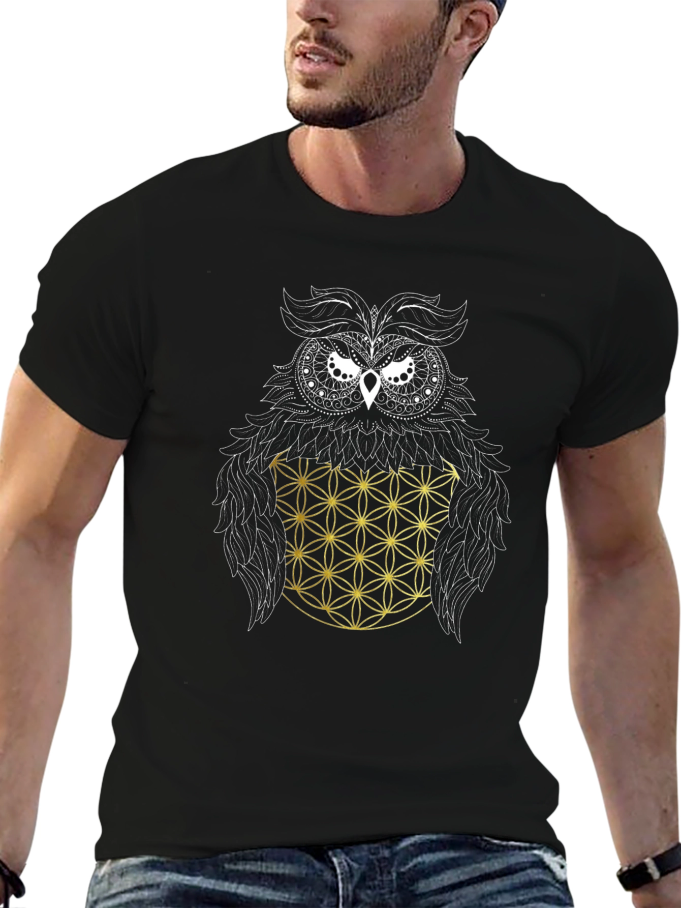 Owl Geometric Graphic Print Tee