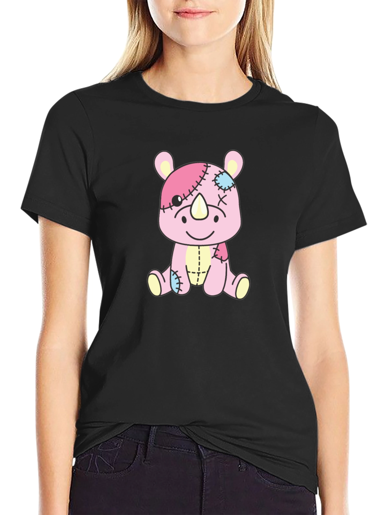 Rhino Stuffed Animal Patchwork Graphic Tee