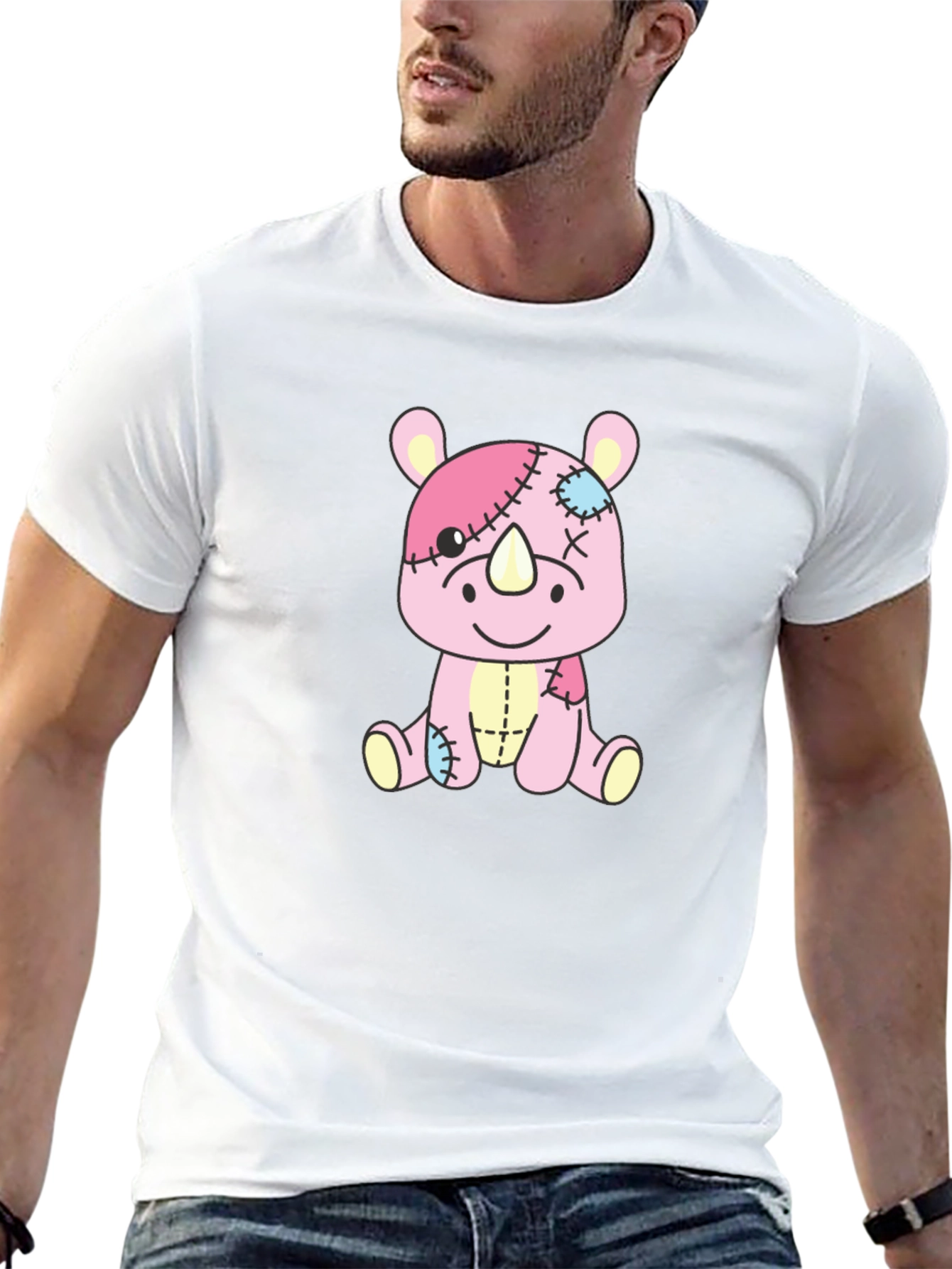 Rhino Stuffed Animal Patchwork Graphic Tee