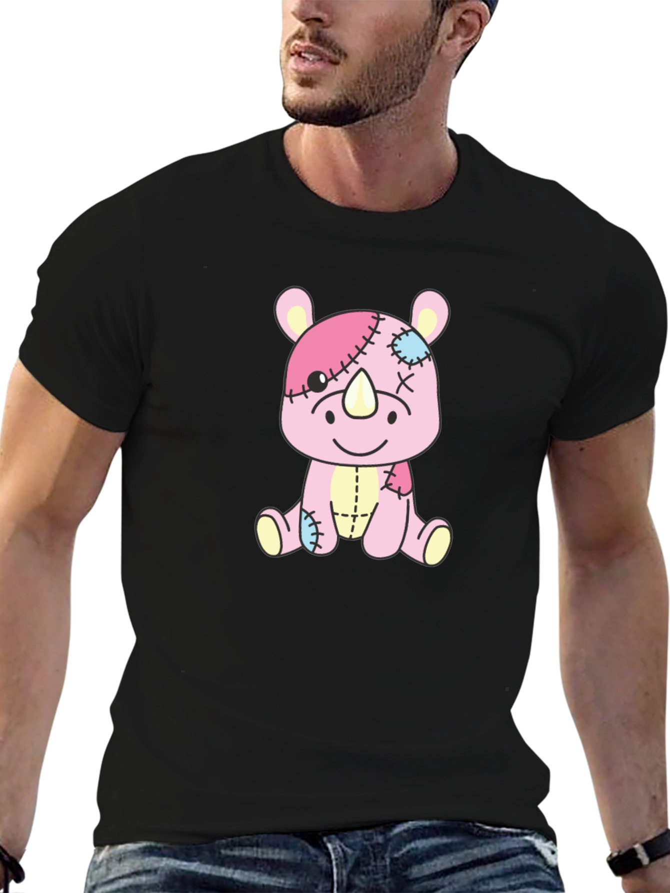 Rhino Stuffed Animal Patchwork Graphic Tee