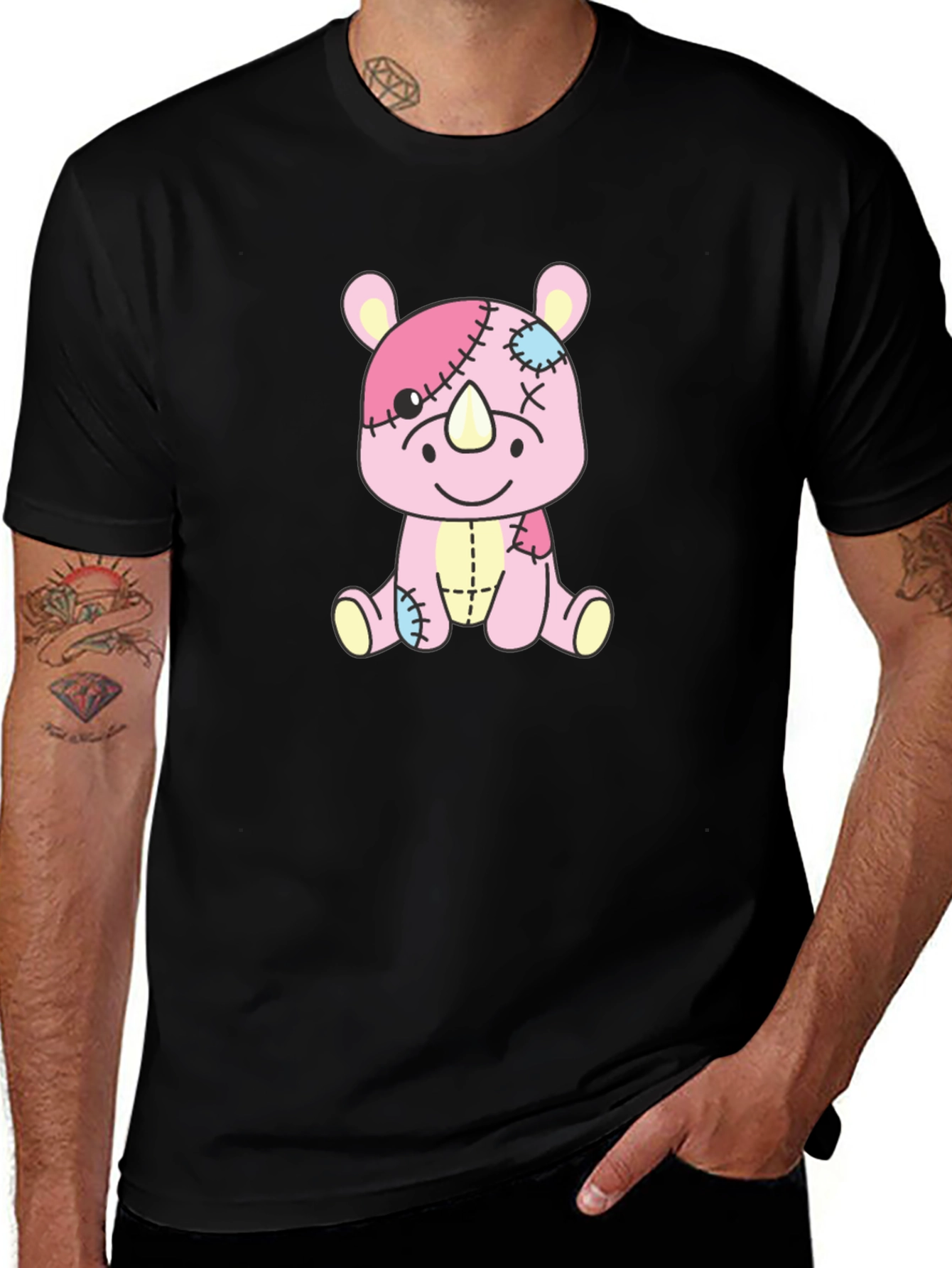 Rhino Stuffed Animal Patchwork Graphic Tee