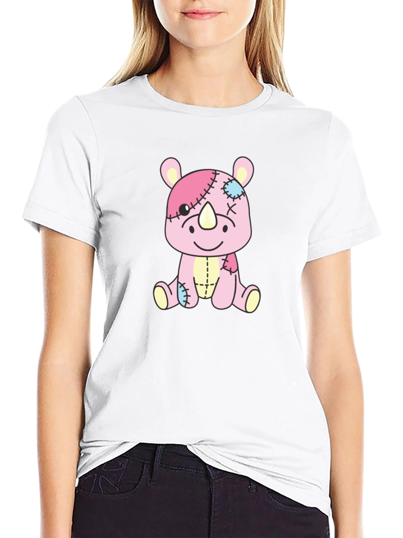 Rhino Stuffed Animal Patchwork Graphic Tee