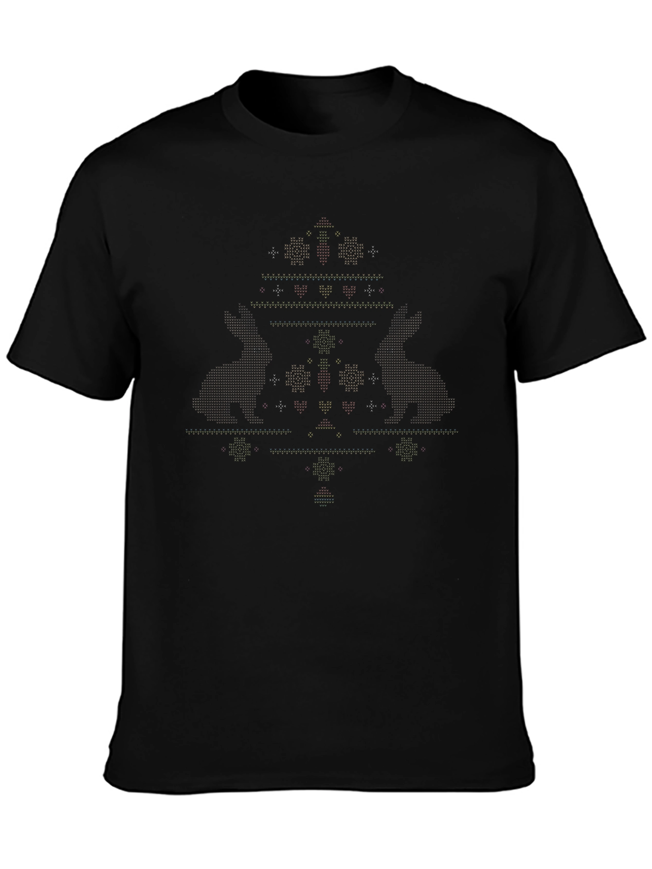 Novelty Christmas Tree Pattern Black T-Shirt